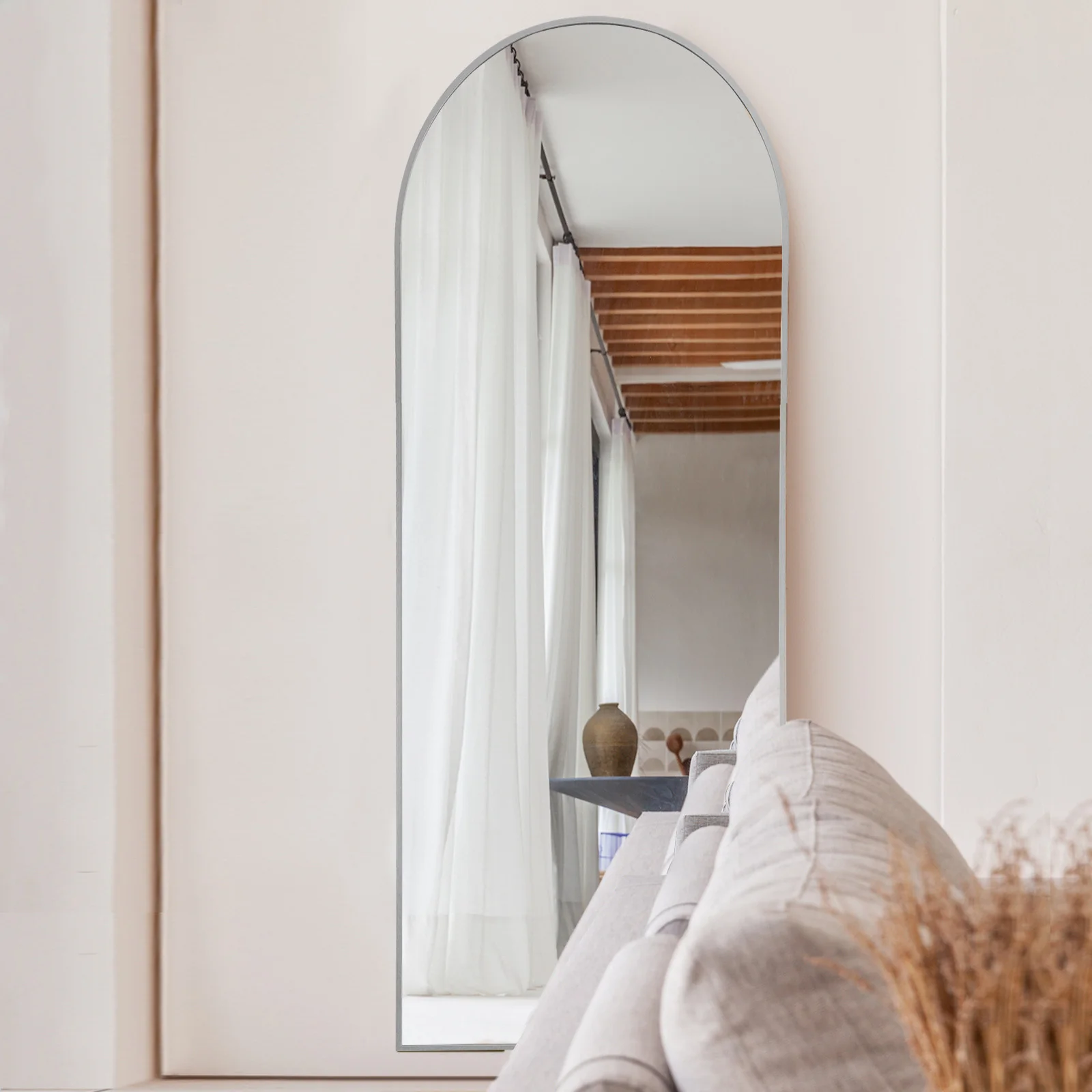 Arched Silver Full-length Standing Mirror By Homeroots - Image 4