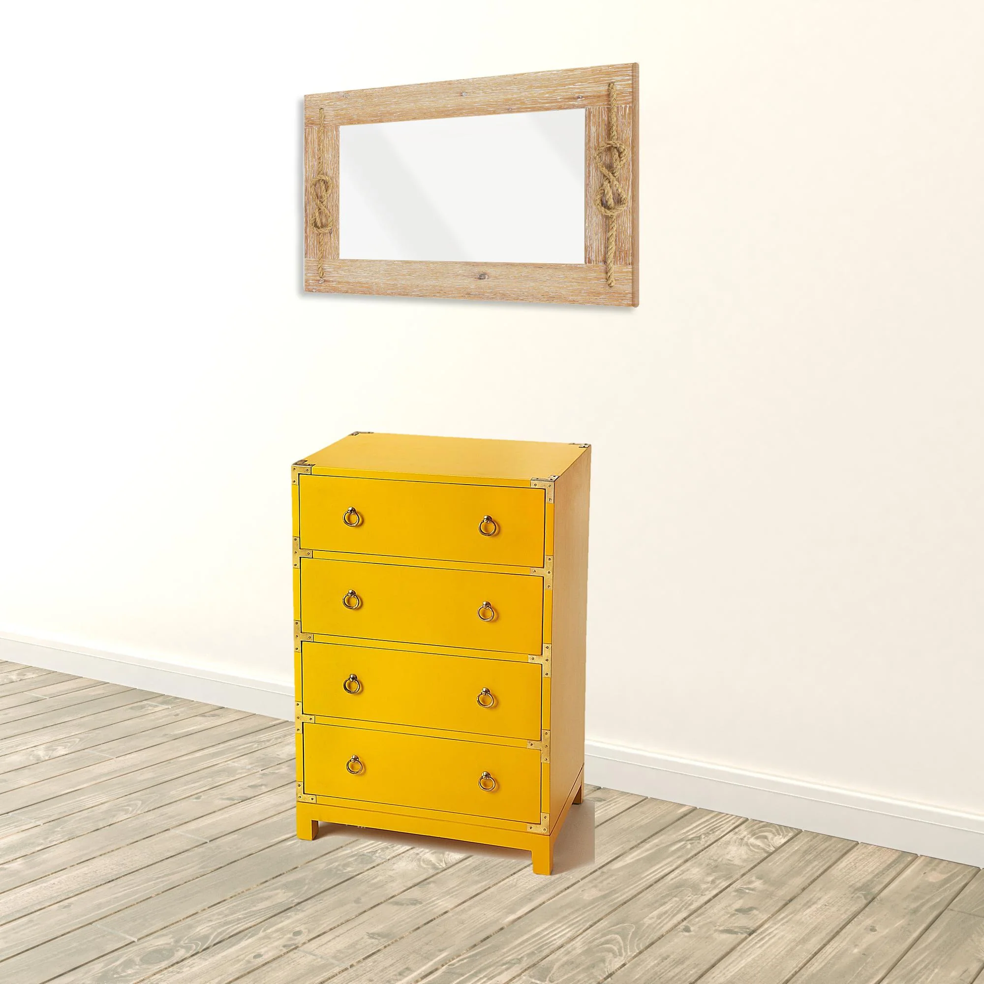 Ardennes Yellow Campaign Accent Chest By Homeroots - Image 2