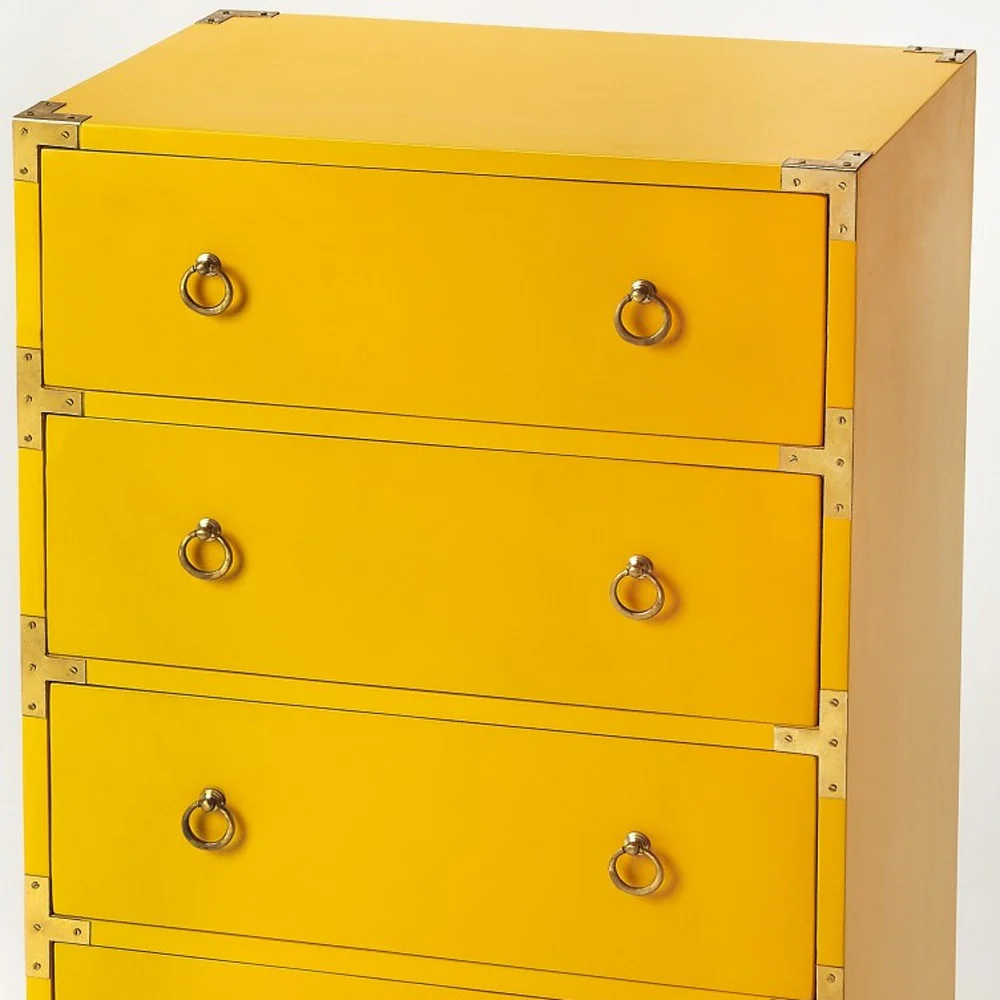 Ardennes Yellow Campaign Accent Chest By Homeroots - Image 4
