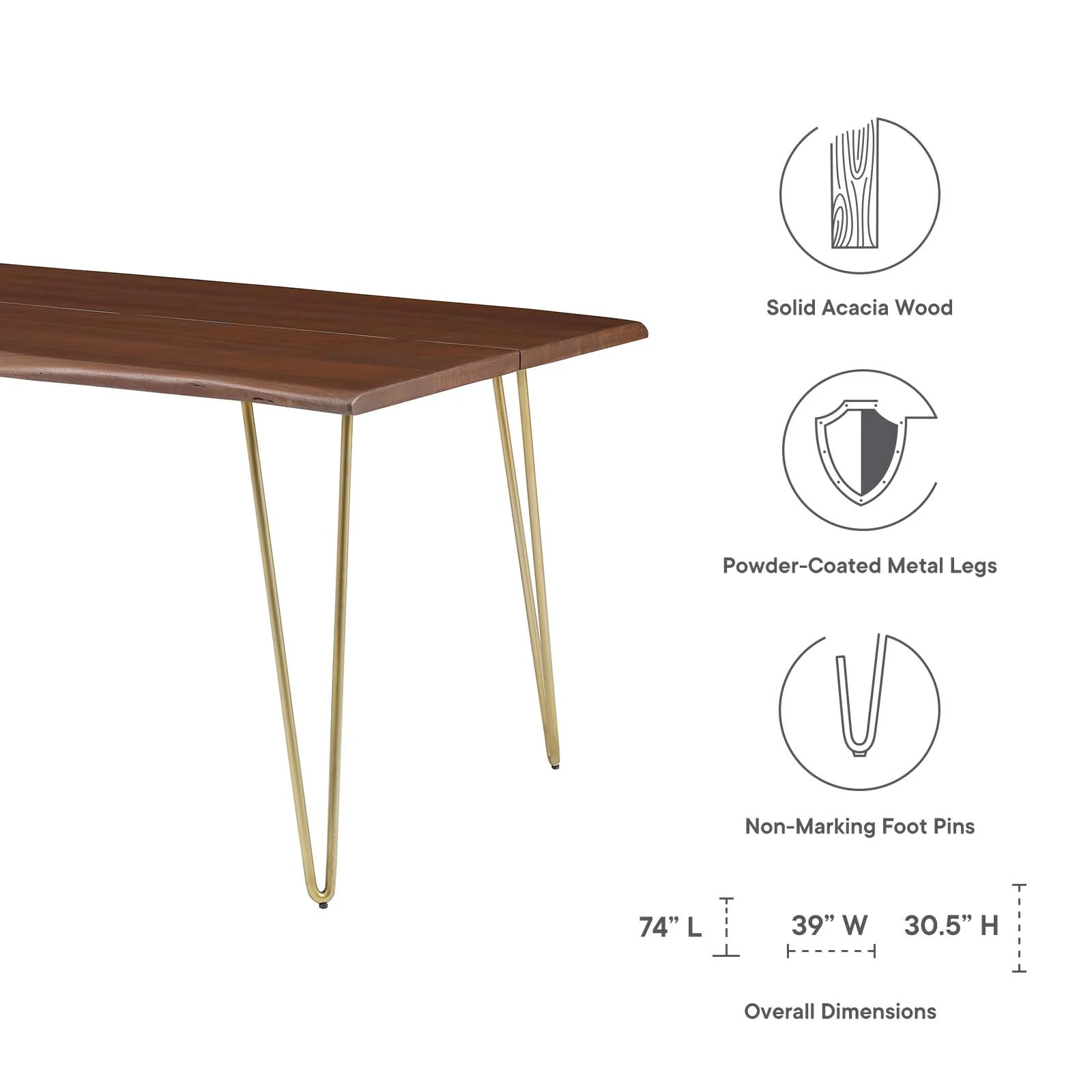 Ardor 74" Live Edge Acacia Wood Dining Table By Modway - EEI-6070 - Image 17