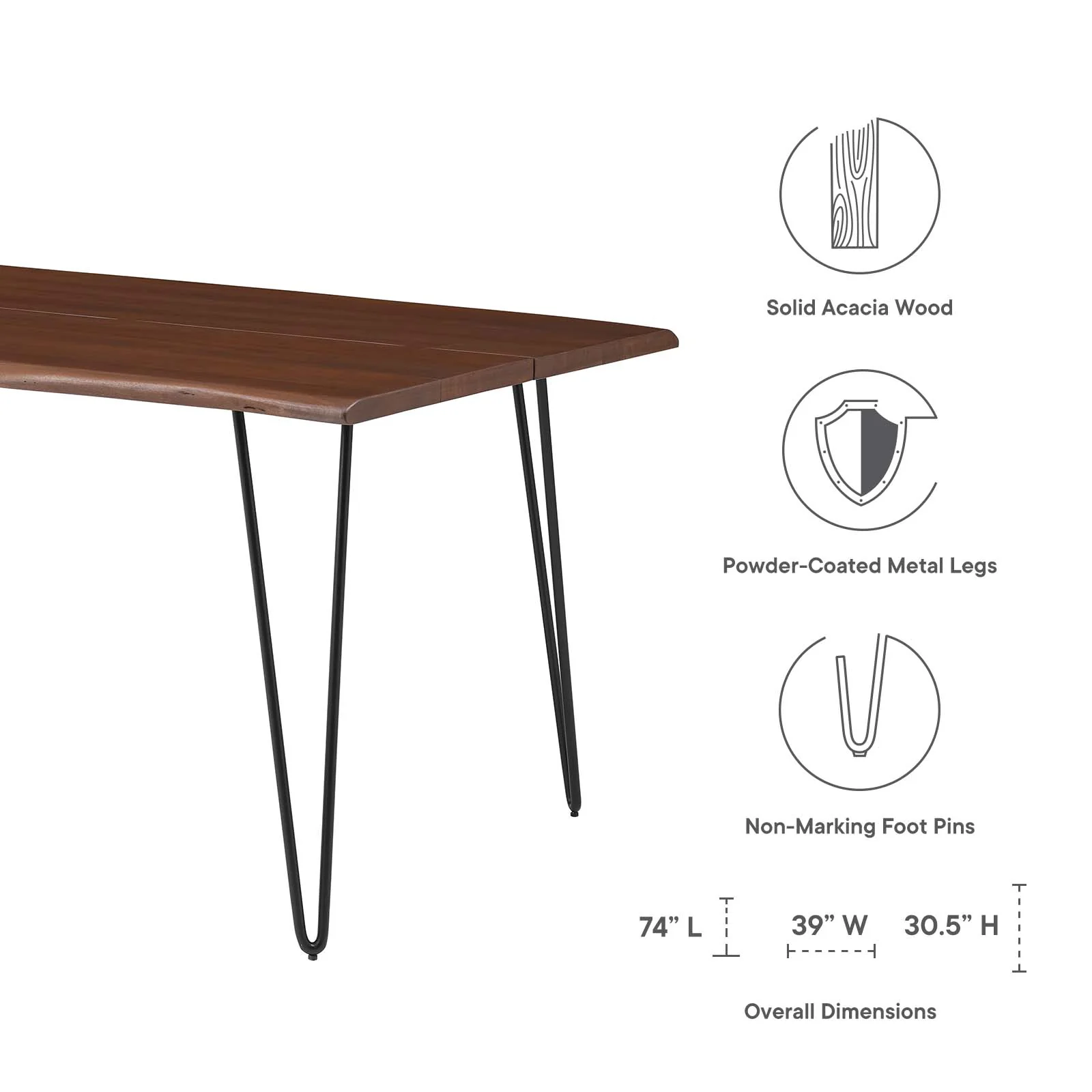 Ardor 74" Live Edge Acacia Wood Dining Table By Modway - EEI-6070 - Image 8