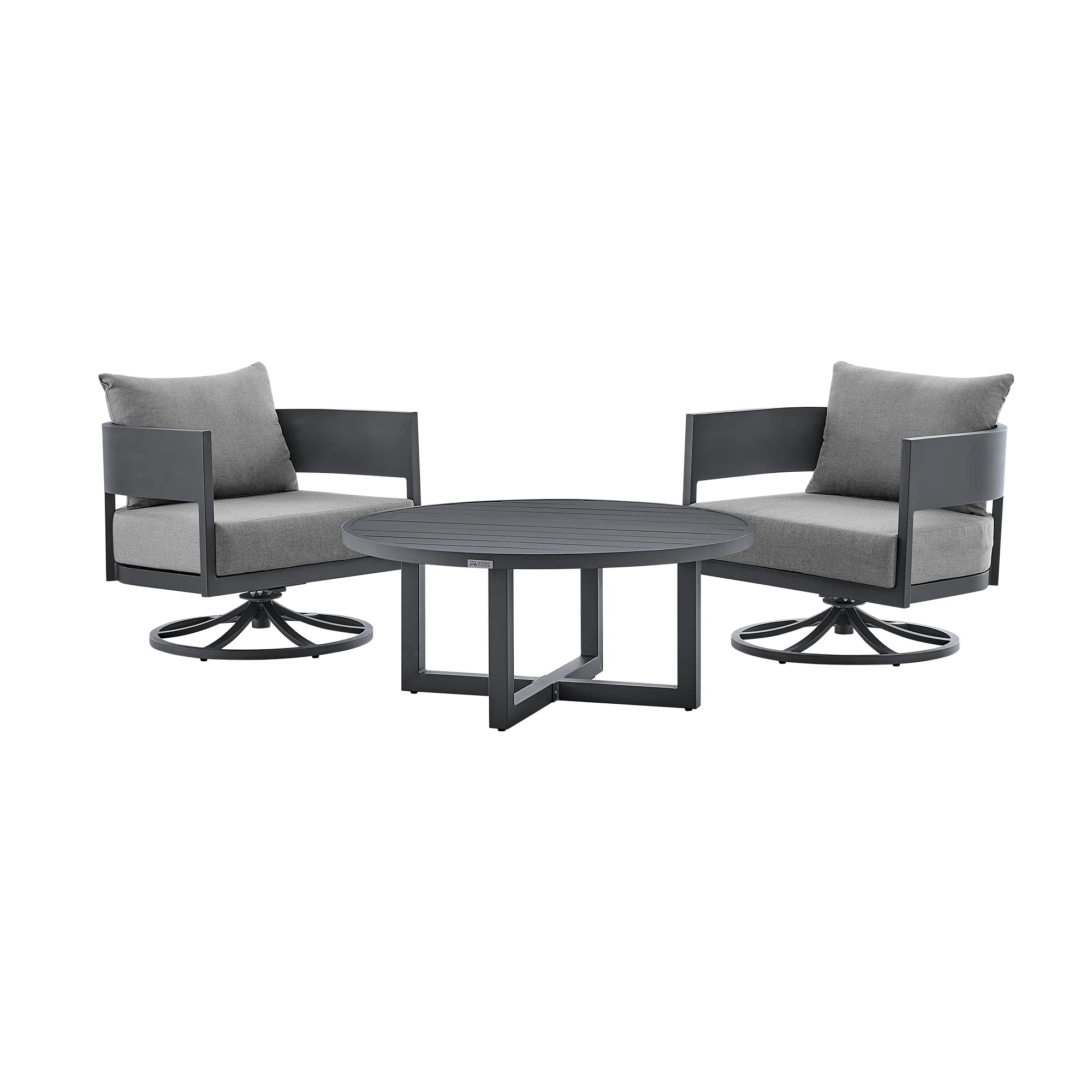 Argiope 3 Piece Patio Outdoor Swivel Seating Set in Dark Grey Aluminum with Grey Cushions By Armen Living - Image 2