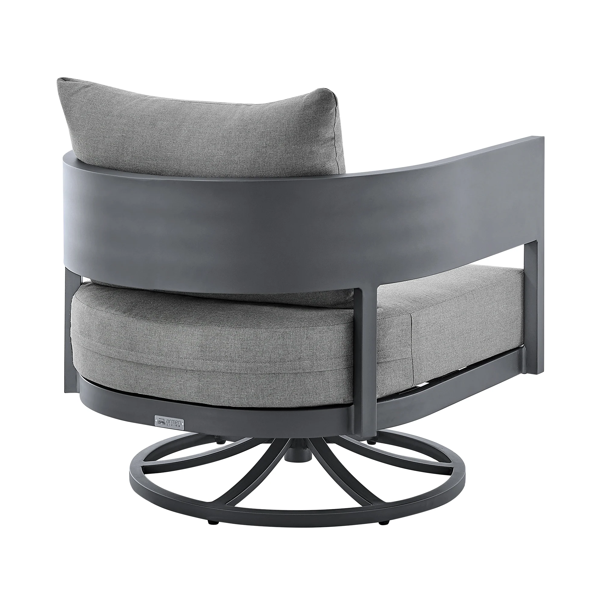 Argiope 3 Piece Patio Outdoor Swivel Seating Set in Dark Grey Aluminum with Grey Cushions By Armen Living - Image 5