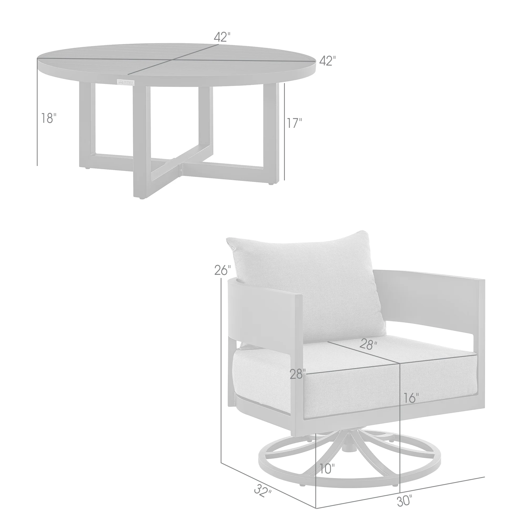 Argiope 3 Piece Patio Outdoor Swivel Seating Set in Dark Grey Aluminum with Grey Cushions By Armen Living - Image 9