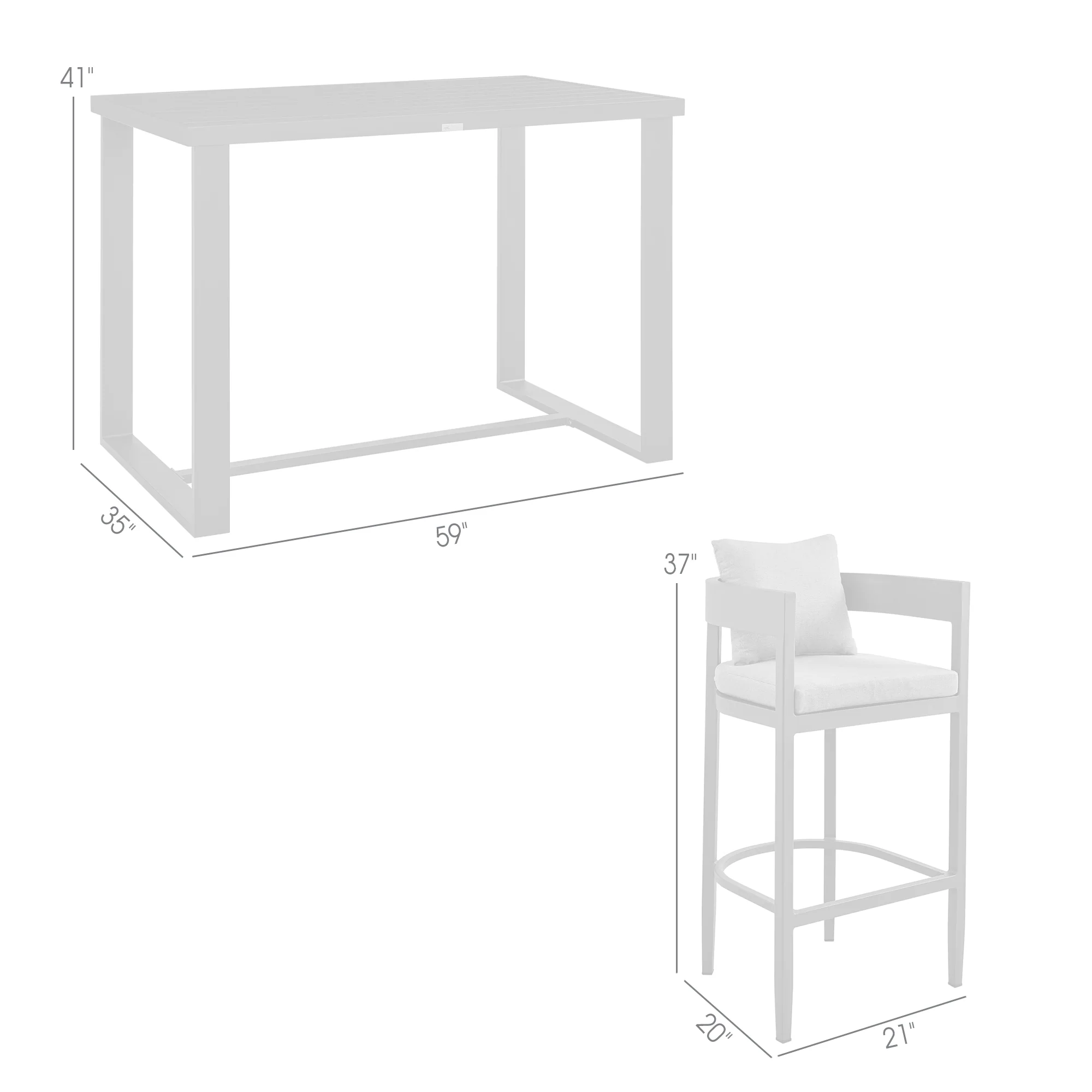 Argiope Outdoor Patio 5-Piece Bar Table Set in Aluminum with Grey Cushions By Armen Living - Image 9
