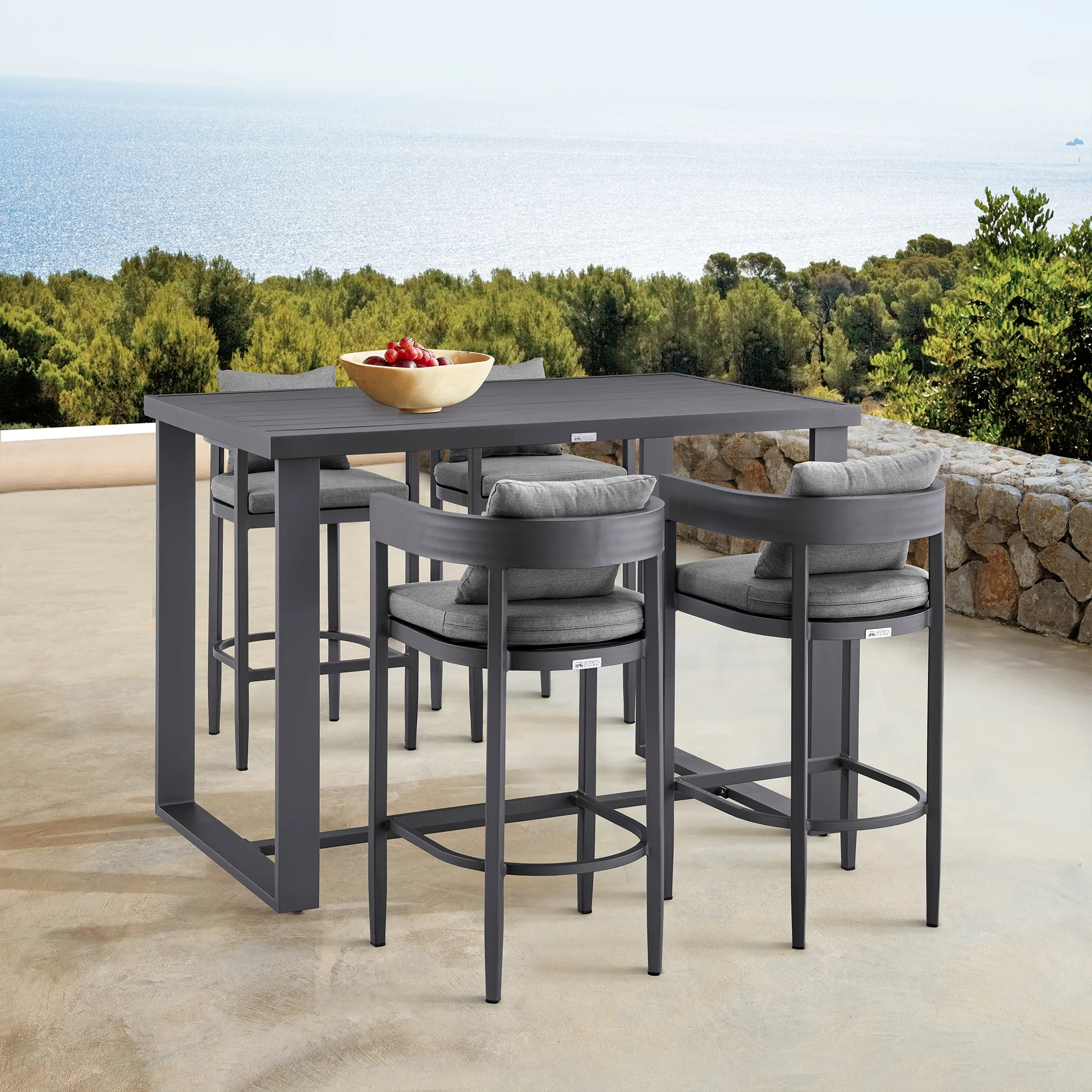 Argiope Outdoor Patio Bar Height Dining Table in Aluminum By Armen Living - Image 3