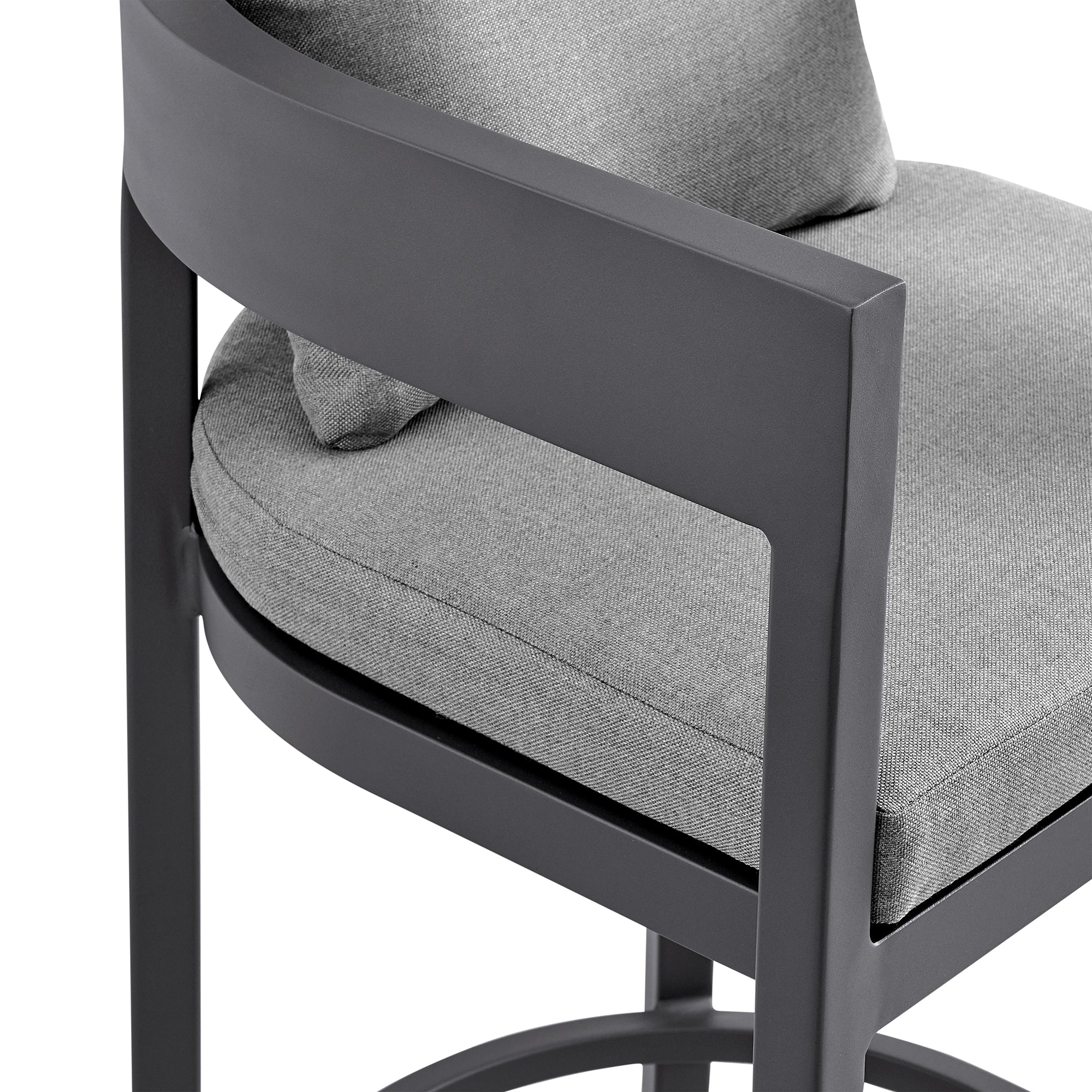 Argiope Outdoor Patio Bar Stool in Aluminum with Grey Cushions By Armen Living - Image 8