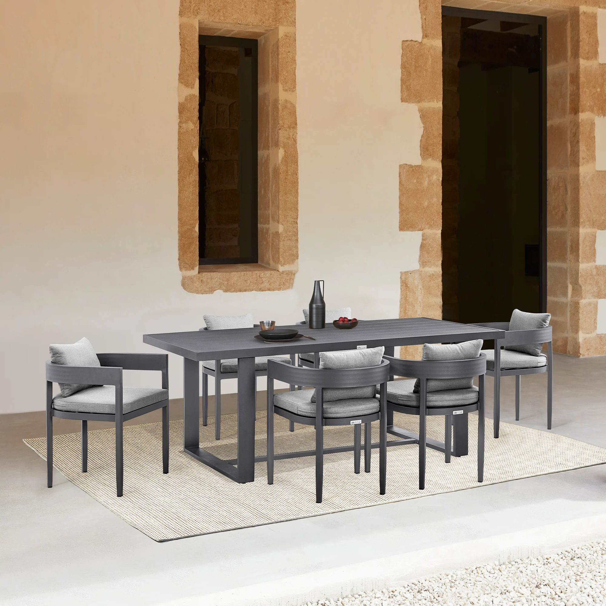 Argiope Outdoor Patio Dining Table in Aluminum By Armen Living - Image 3