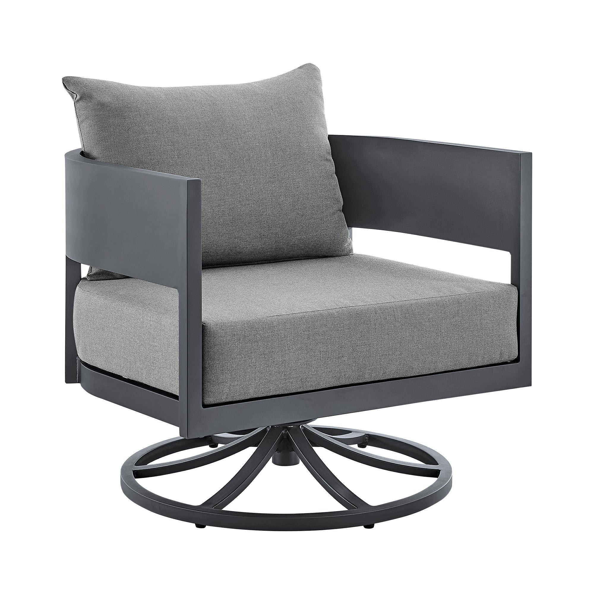 Argiope Outdoor Patio Swivel Rocking Chair in Grey Aluminum with Cushions By Armen Living - Image 2