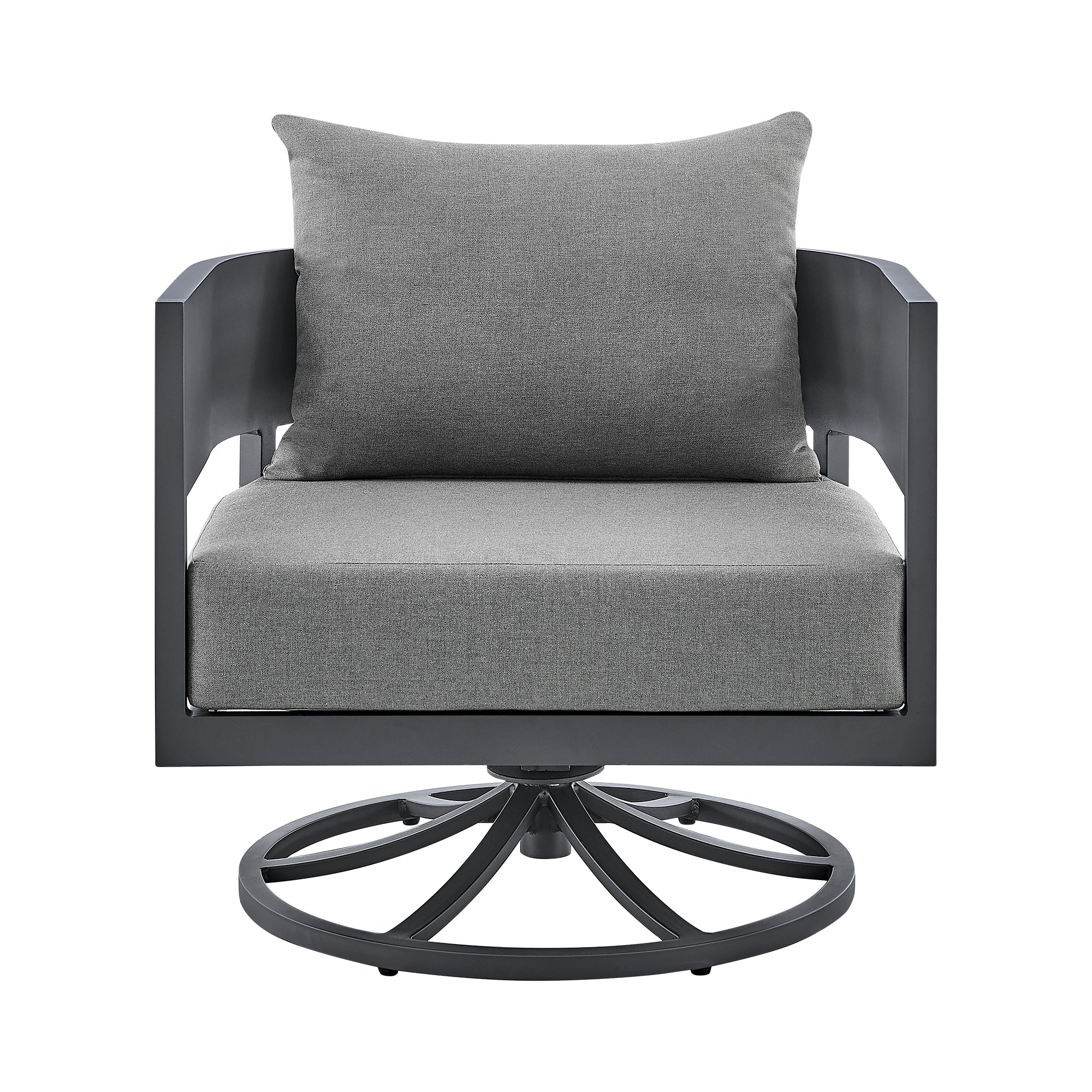 Argiope Outdoor Patio Swivel Rocking Chair in Grey Aluminum with Cushions By Armen Living - Image 3