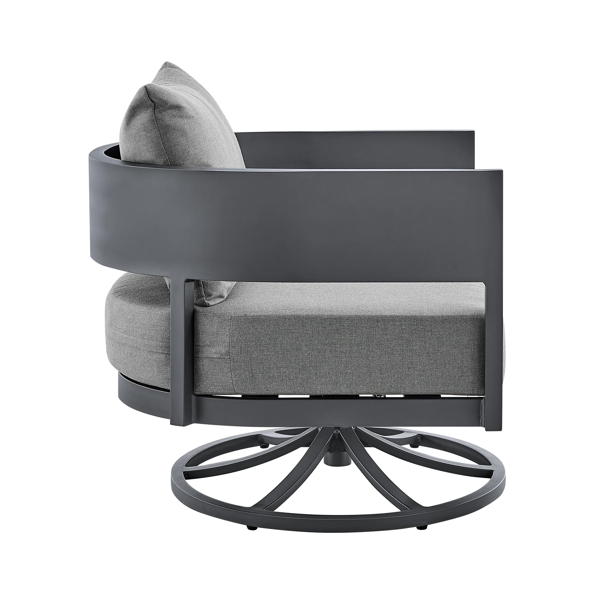 Argiope Outdoor Patio Swivel Rocking Chair in Grey Aluminum with Cushions By Armen Living - Image 4