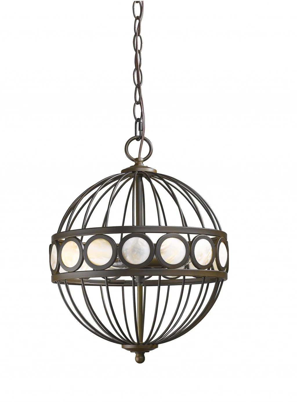 Aria 3-Light Oil-Rubbed Bronze Globe Pendant With Mother Of Pearl Accents By Homeroots - Image 2