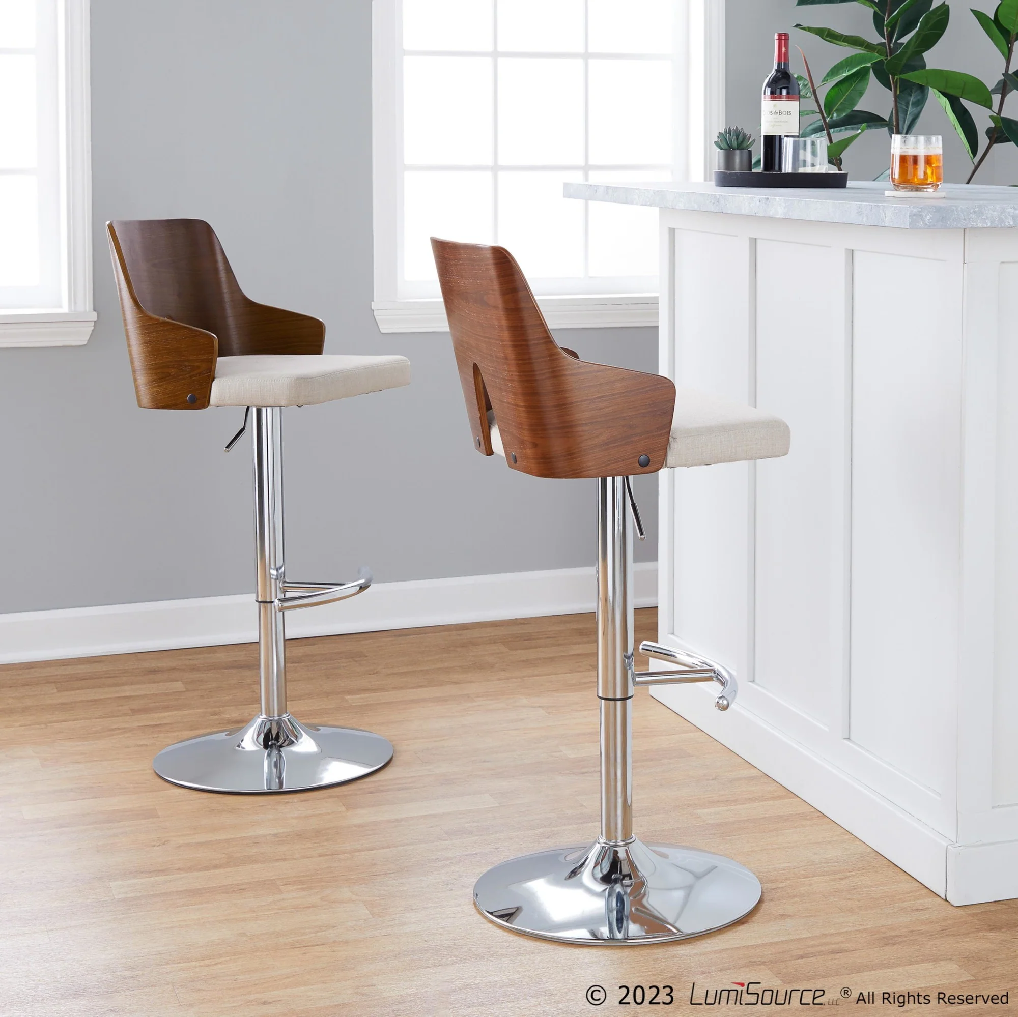 Ariana Adjustable Barstool - Set of 2 By LumiSource - BS-ARIA RNT2 CHRWLBG2 - Image 2