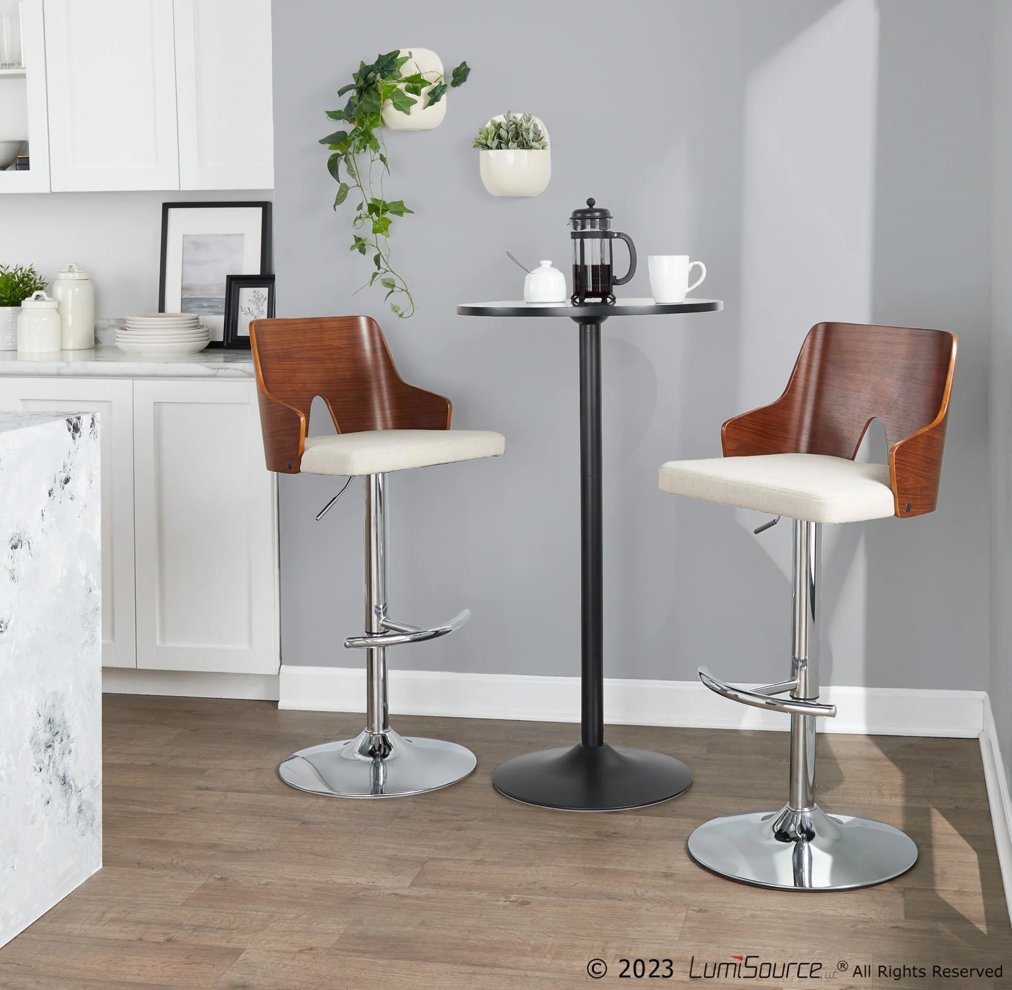 Ariana Adjustable Barstool - Set of 2 By LumiSource - BS-ARIA RNT2 CHRWLBG2 - Image 3