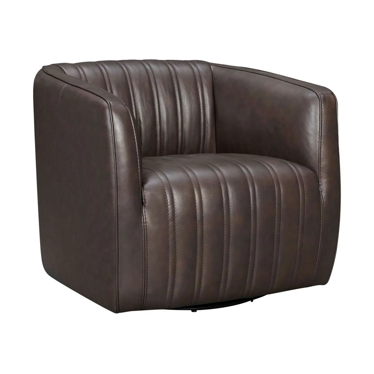 Aries Dove Gray Genuine Leather Swivel Barrel Chair By Armen Living - Image 11