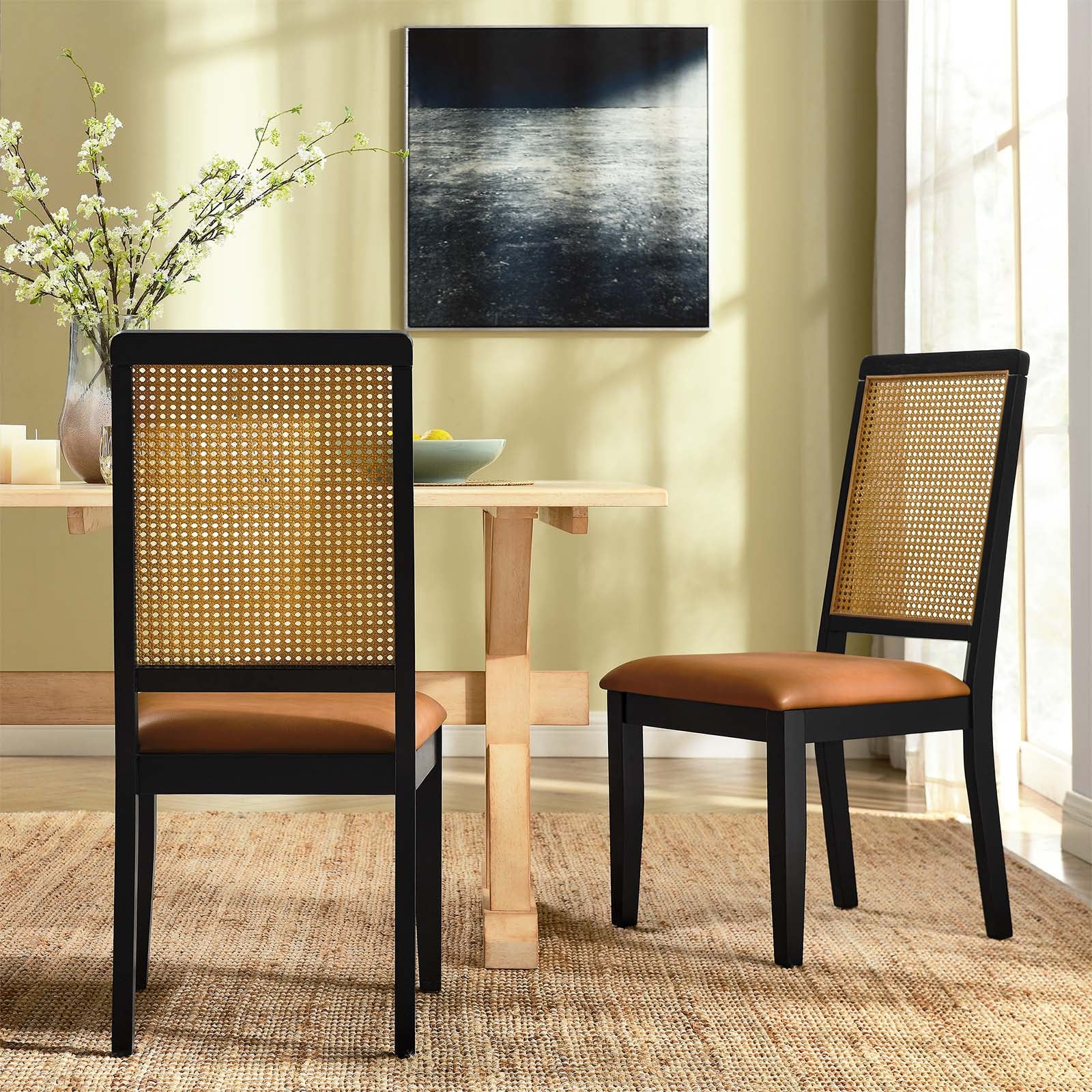 Arlo Vegan Leather Upholstered Faux Rattan and Wood Dining Side Chairs - Set of 2 By Modway - EEI-6802 - Image 11