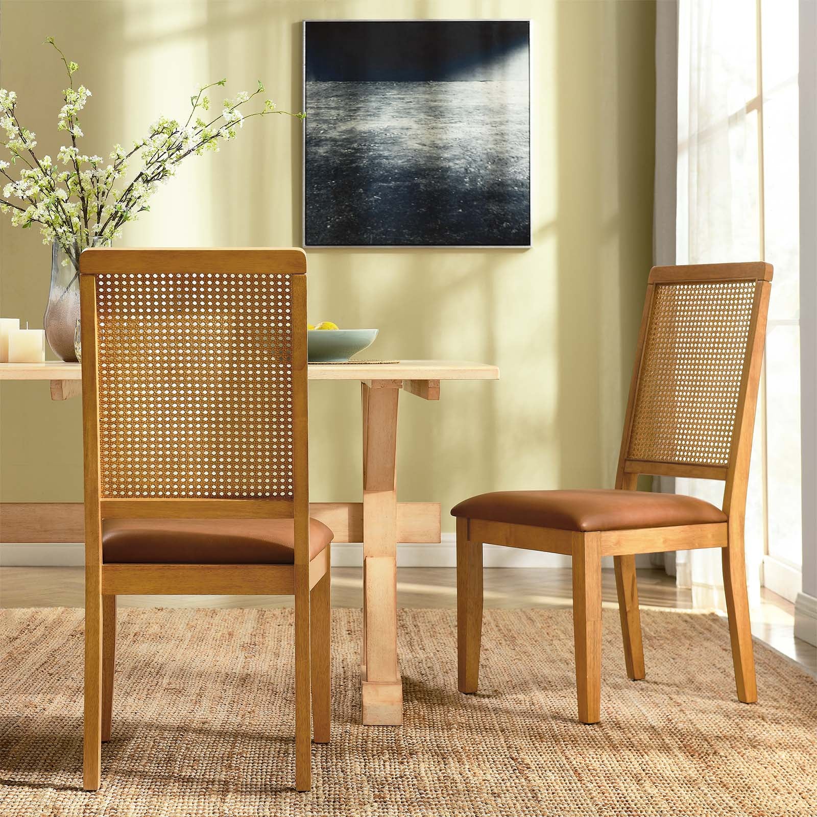 Arlo Vegan Leather Upholstered Faux Rattan and Wood Dining Side Chairs - Set of 2 By Modway - EEI-6802 - Image 20