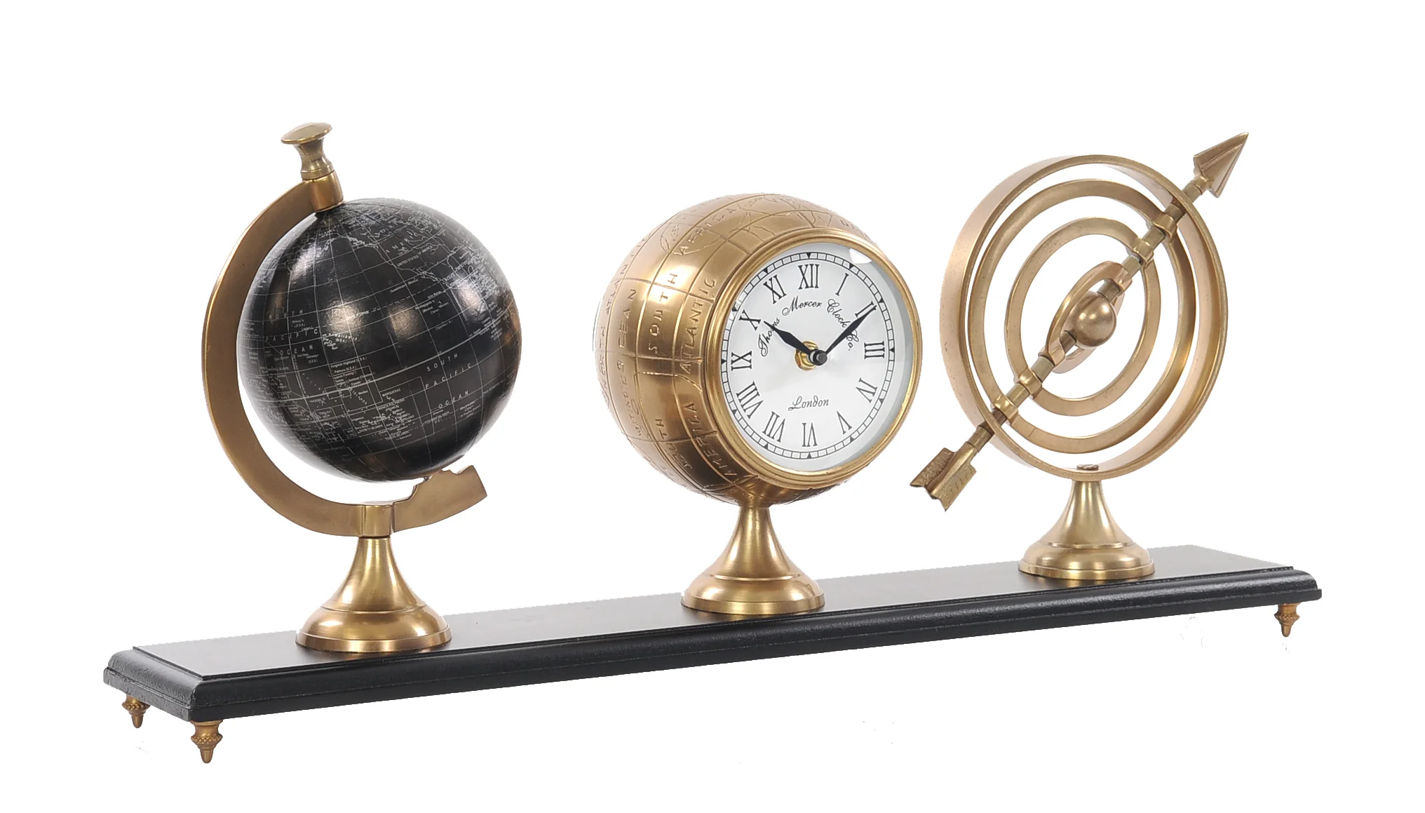 Armillery Clock and Globe On Wood Base By Homeroots - Image 2
