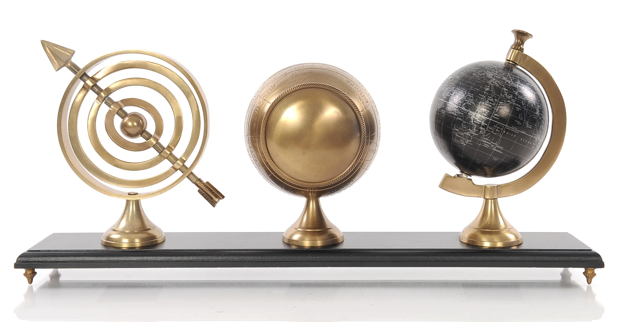 Armillery Clock and Globe On Wood Base By Homeroots - Image 3