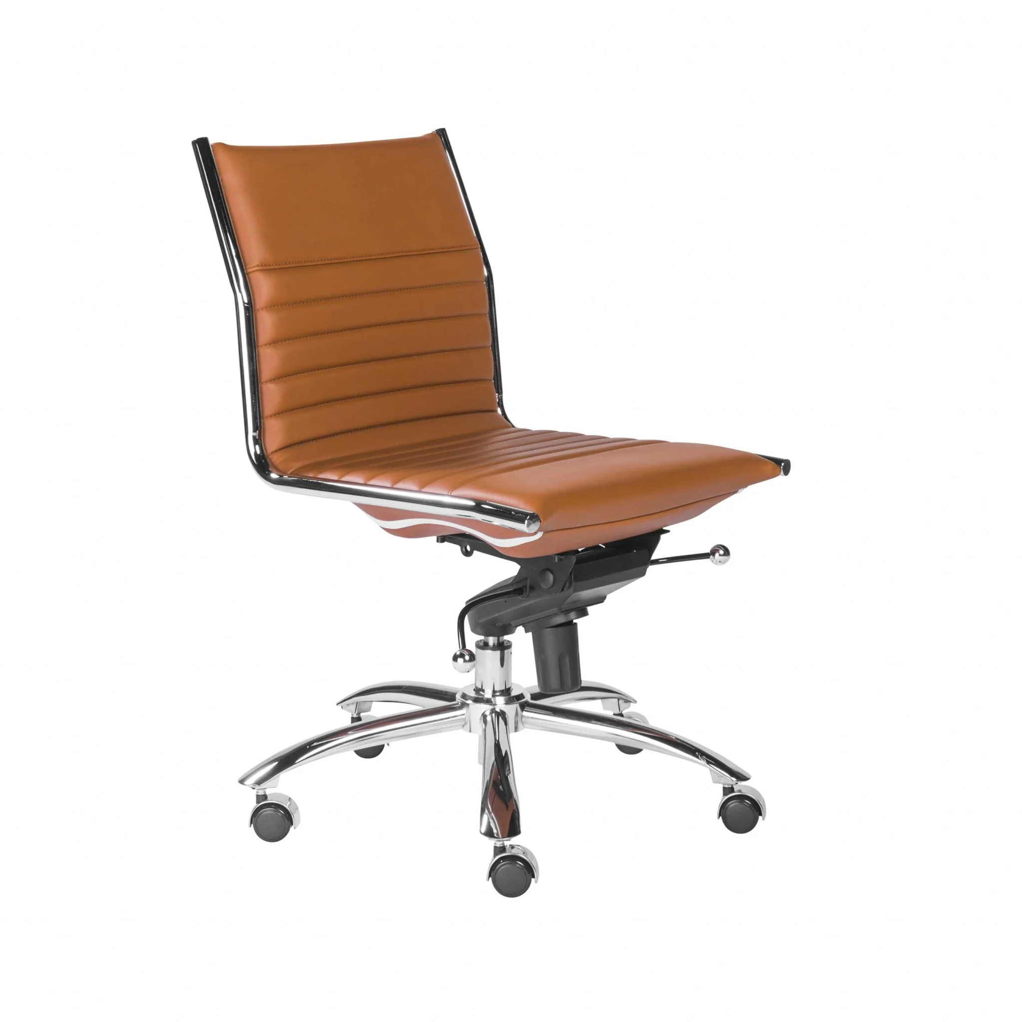 Armless Low Back Office Chair in Cognac with Chrome Base By Homeroots - Image 2