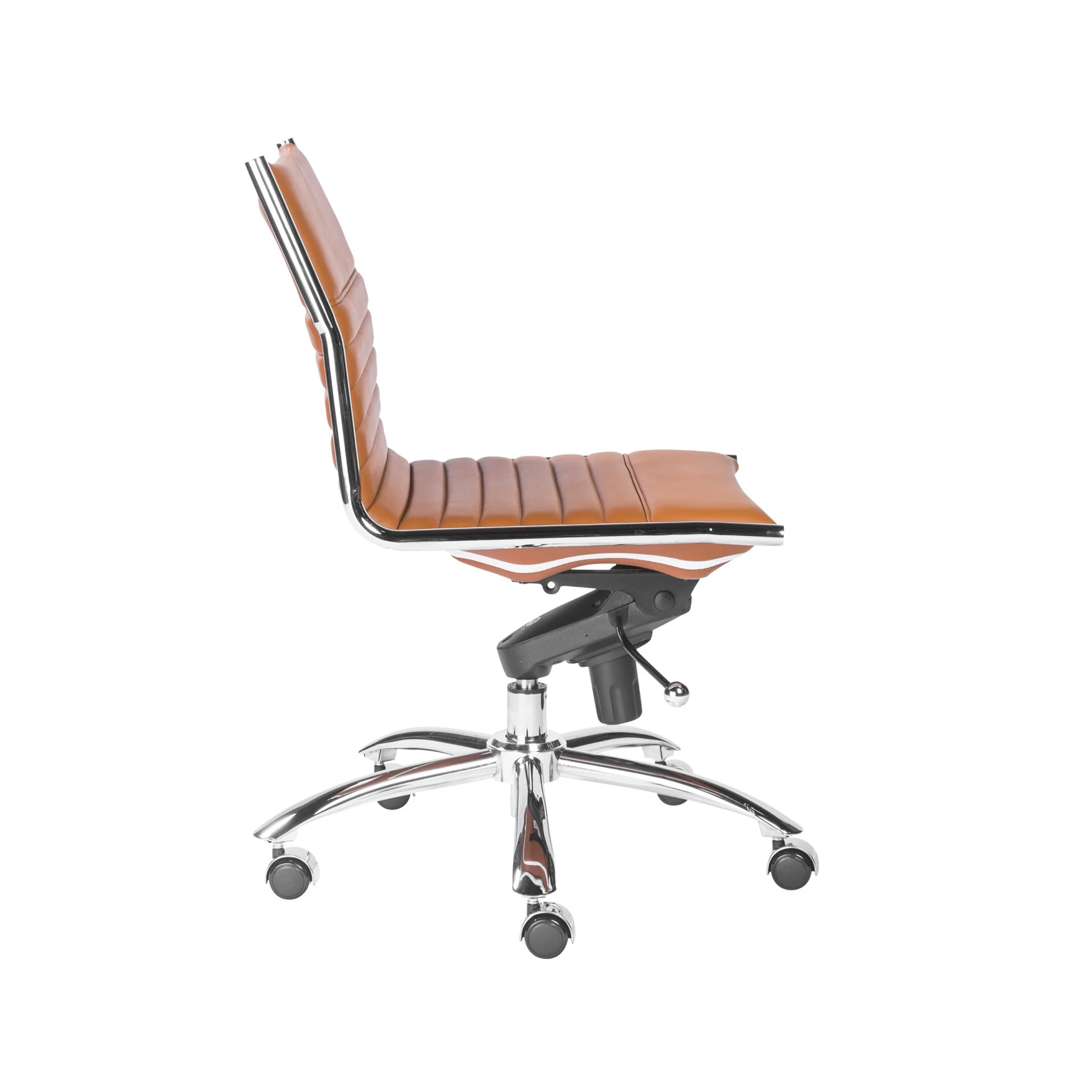 Armless Low Back Office Chair in Cognac with Chrome Base By Homeroots - Image 3