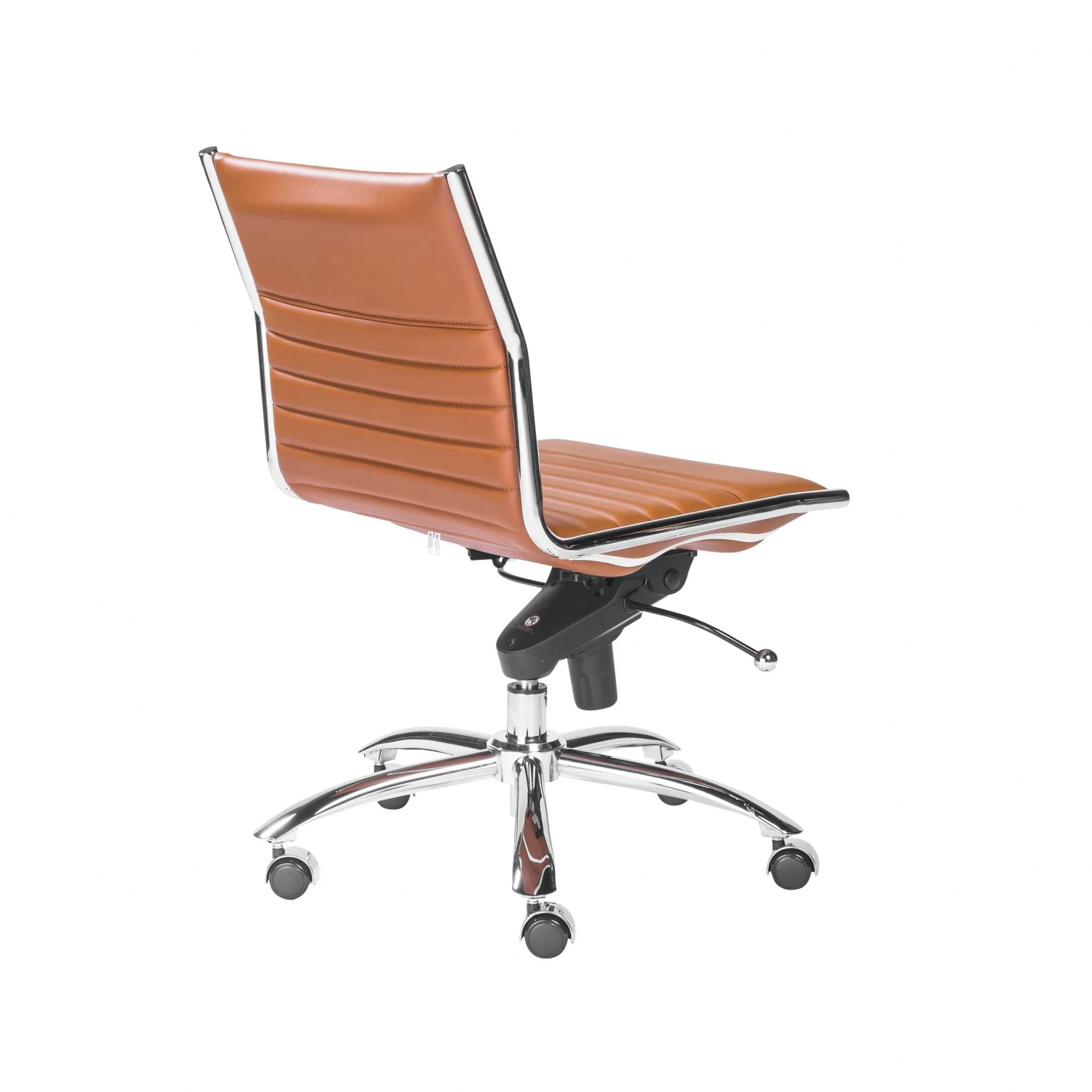 Armless Low Back Office Chair in Cognac with Chrome Base By Homeroots - Image 4