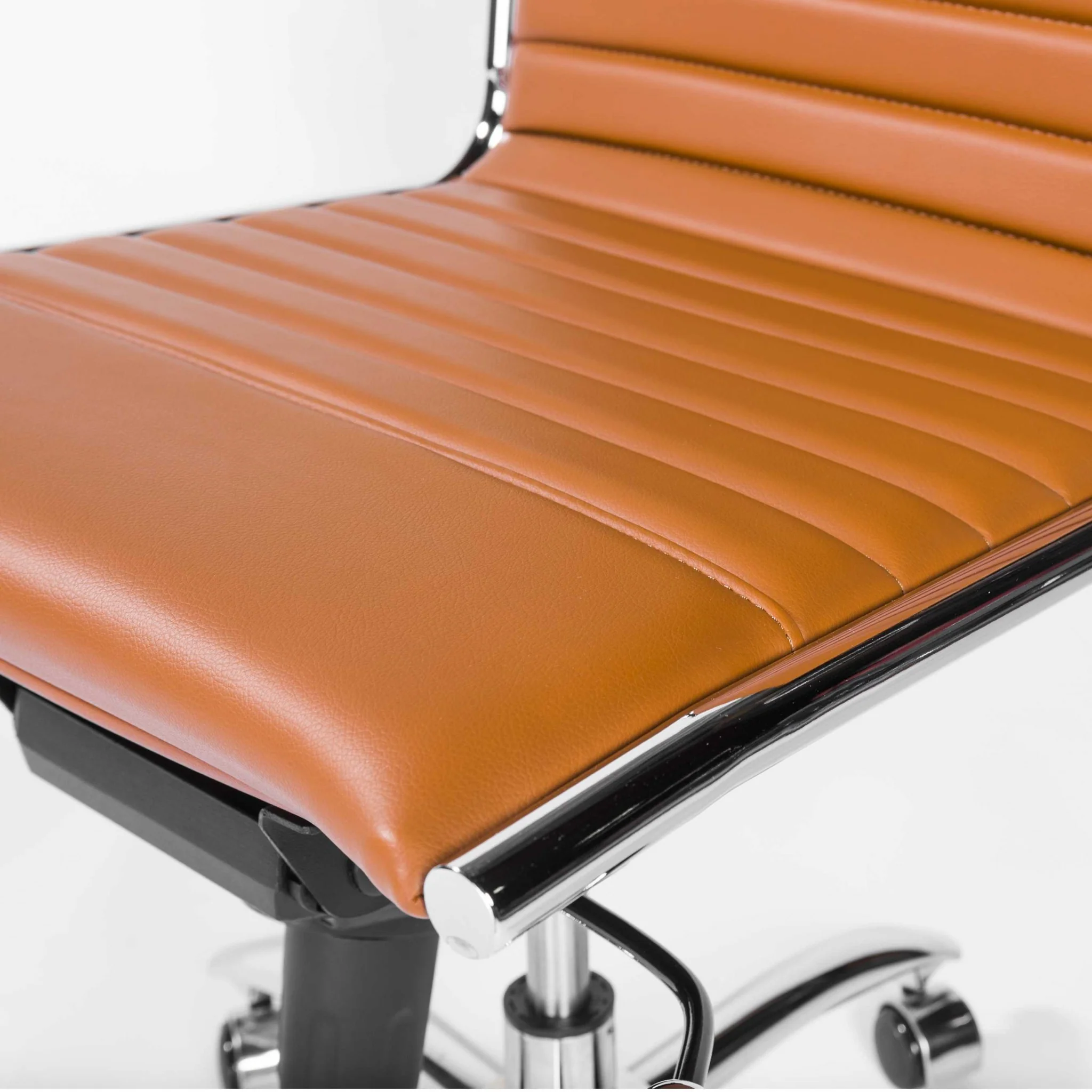 Armless Low Back Office Chair in Cognac with Chrome Base By Homeroots - Image 6