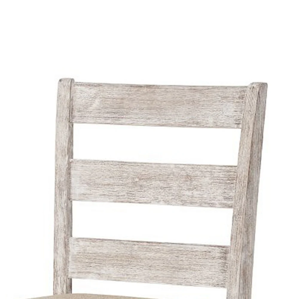 Armless Wooden Barstool Set With Textured Finish, Brown And White By Benzara - Image 2