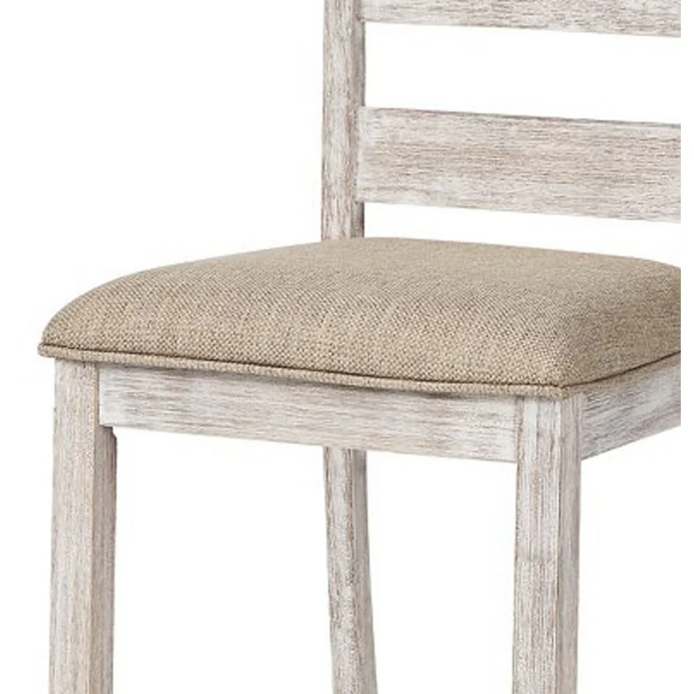 Armless Wooden Barstool Set With Textured Finish, Brown And White By Benzara - Image 3