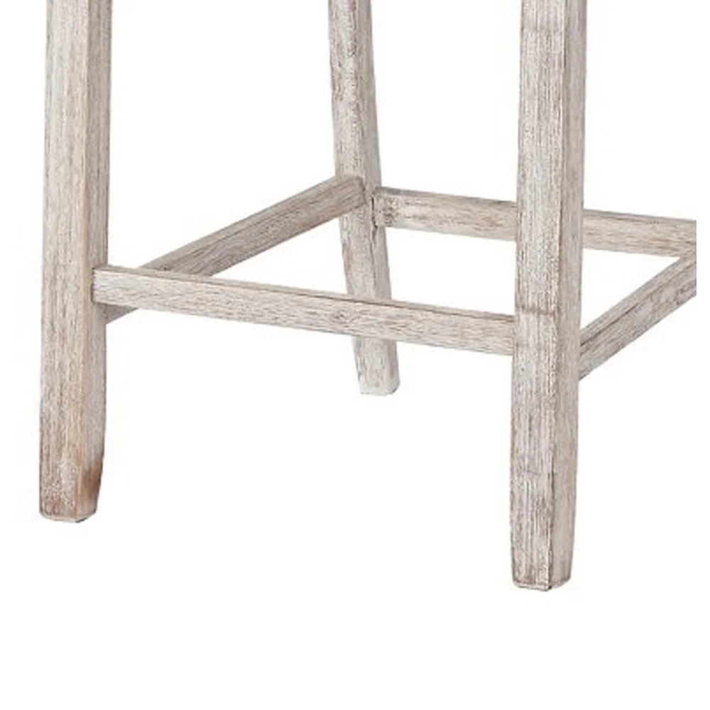 Armless Wooden Barstool Set With Textured Finish, Brown And White By Benzara - Image 4