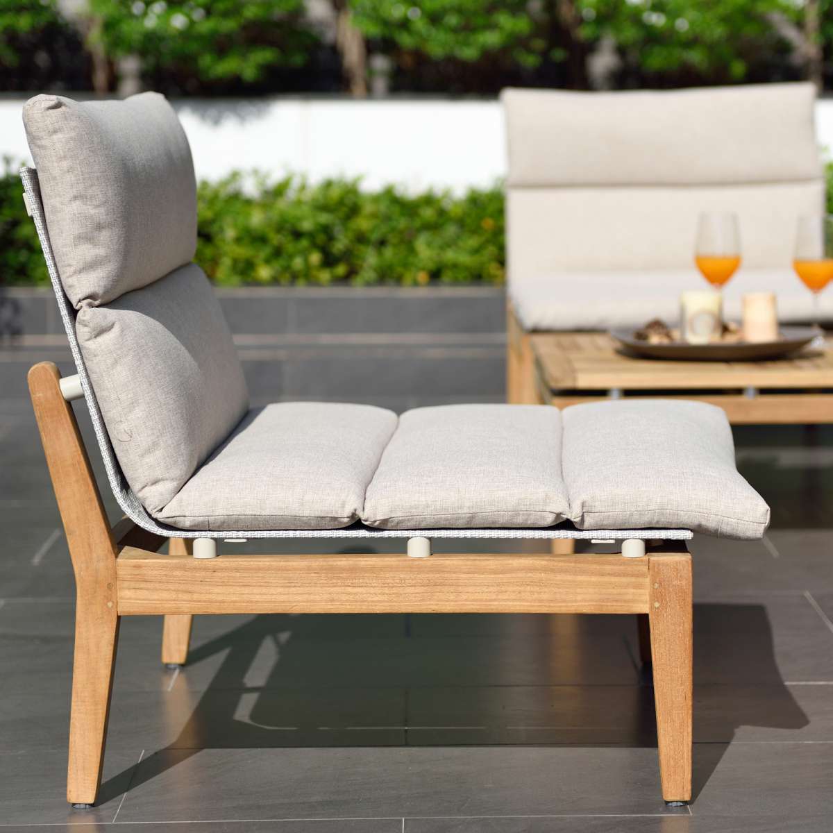 Arno Outdoor 3 Piece Teak Wood Seating Set in Beige Olefin By Armen Living - Image 2