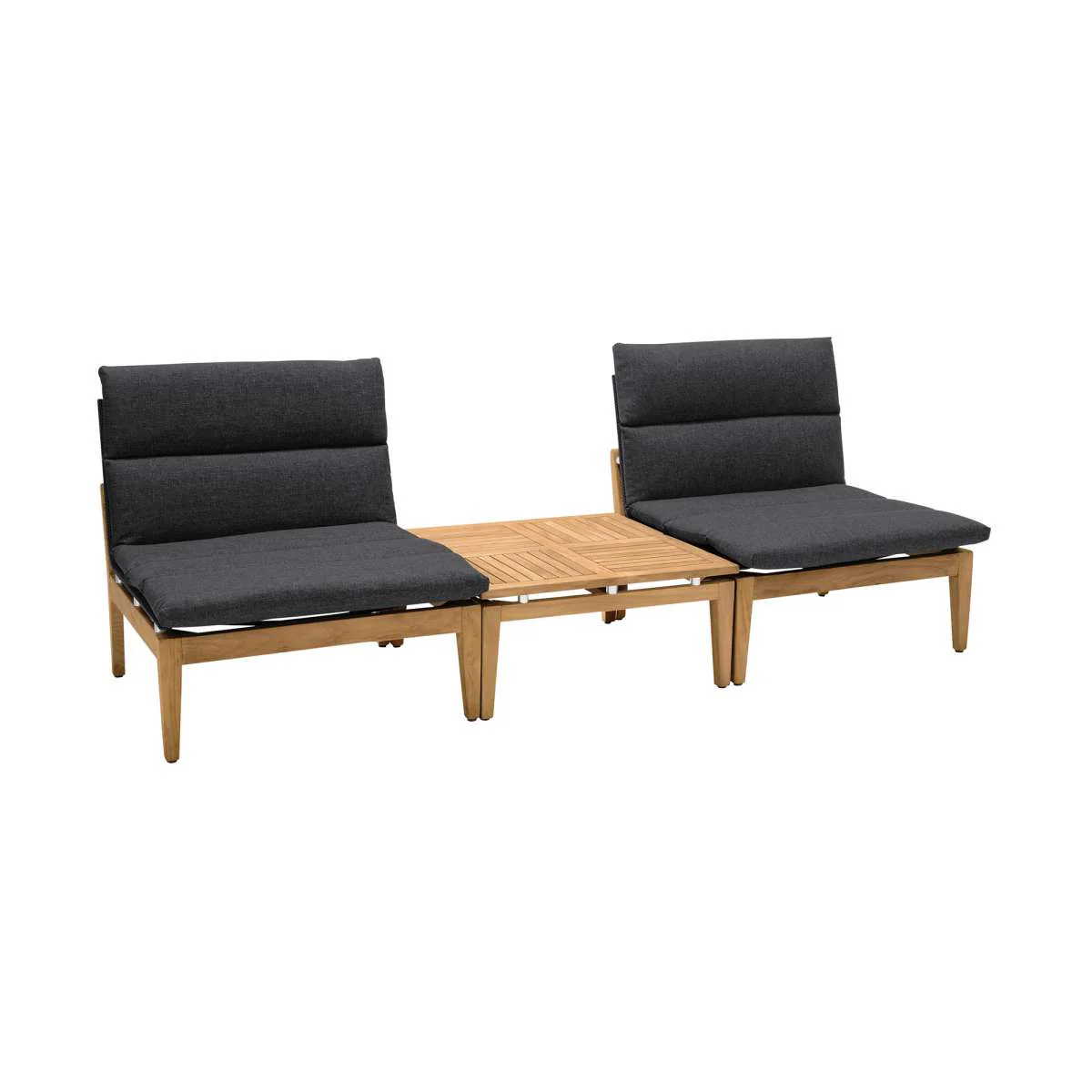 Arno Outdoor 3 Piece Teak Wood Seating Set in Charcoal Olefin By Armen Living - Image 3