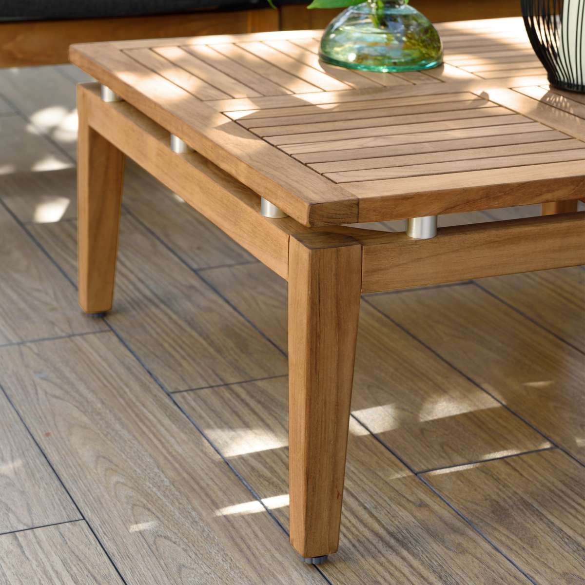 Arno Outdoor 3 Piece Teak Wood Seating Set in Charcoal Olefin By Armen Living - Image 9