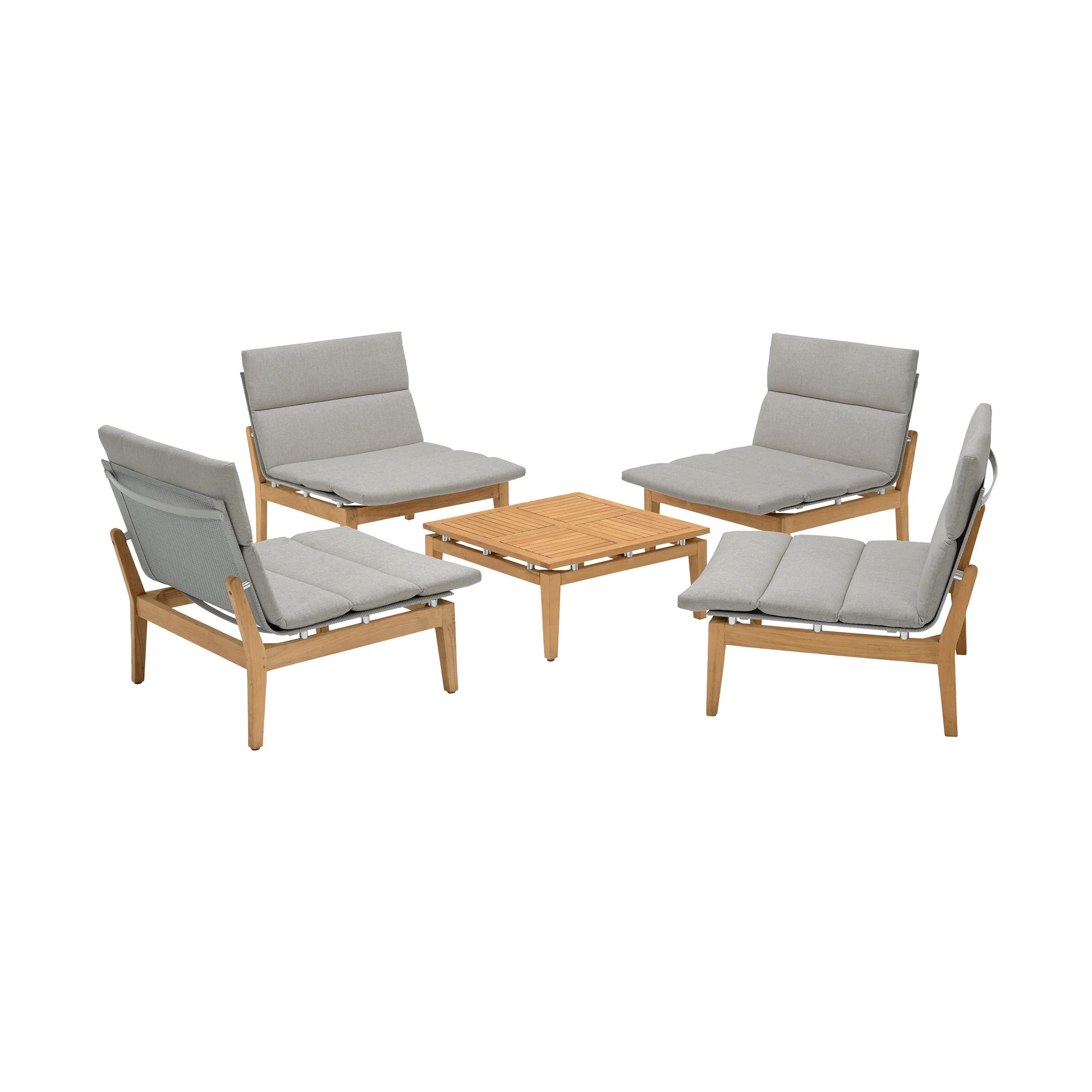Arno Outdoor 5 Piece Teak Wood Seating Set in Beige Olefin By Armen Living - Image 2
