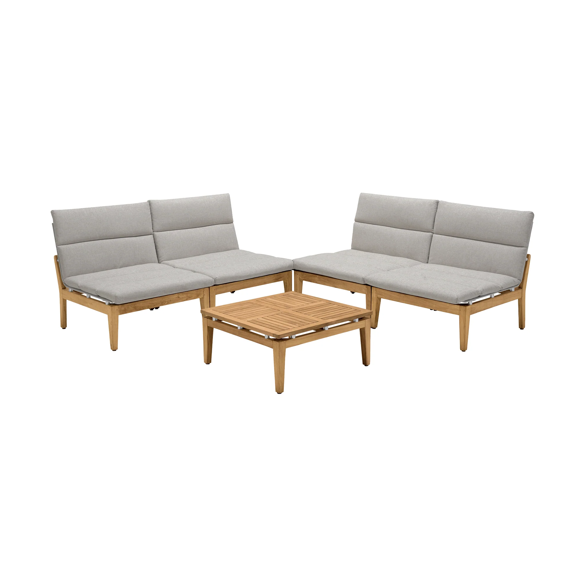 Arno Outdoor 5 Piece Teak Wood Seating Set in Beige Olefin By Armen Living - Image 2