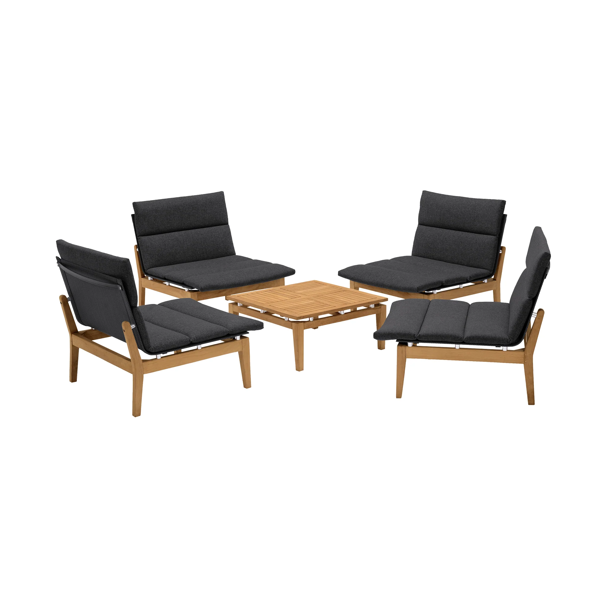 Arno Outdoor 5 Piece Teak Wood Seating Set in Charcoal Olefin By Armen Living - Image 2