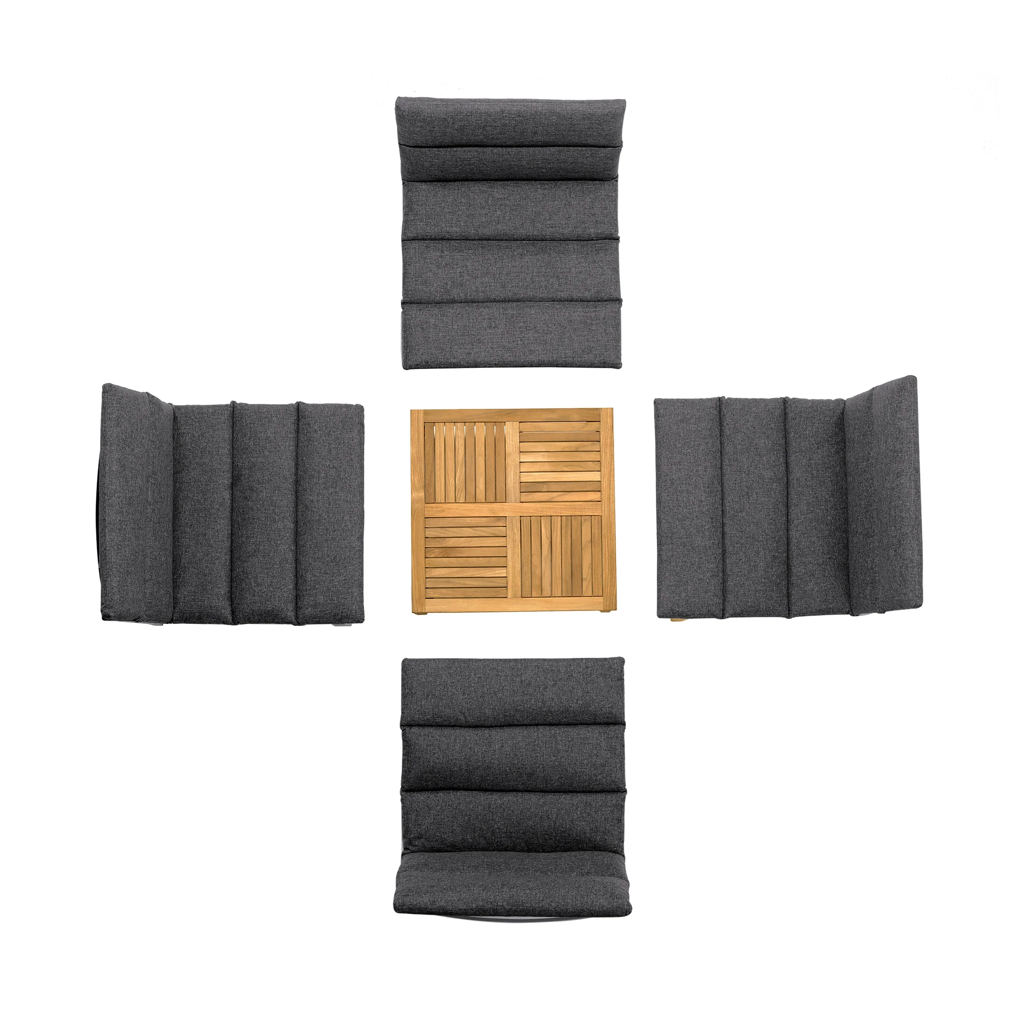 Arno Outdoor 5 Piece Teak Wood Seating Set in Charcoal Olefin By Armen Living - Image 3