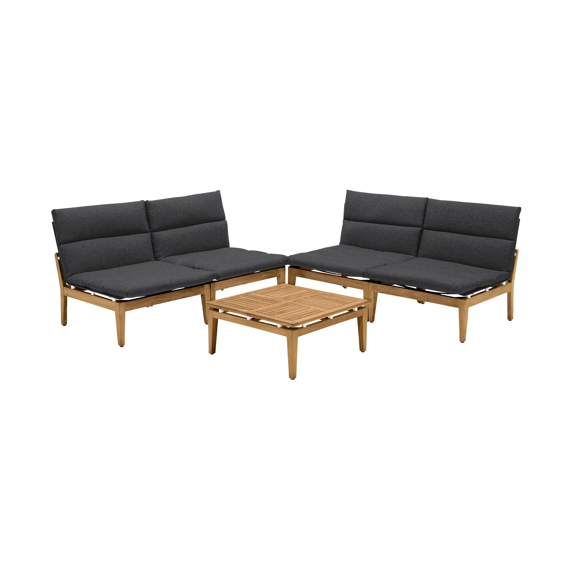 Arno Outdoor 5 Piece Teak Wood Seating Set in Charcoal Olefin By Armen Living - Image 3