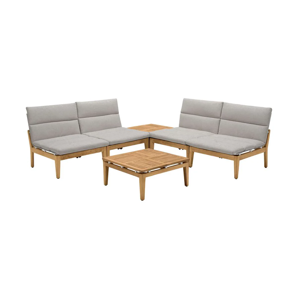 Arno Outdoor 6 Piece Teak Wood Seating Set in Beige Olefin By Armen Living - Image 3
