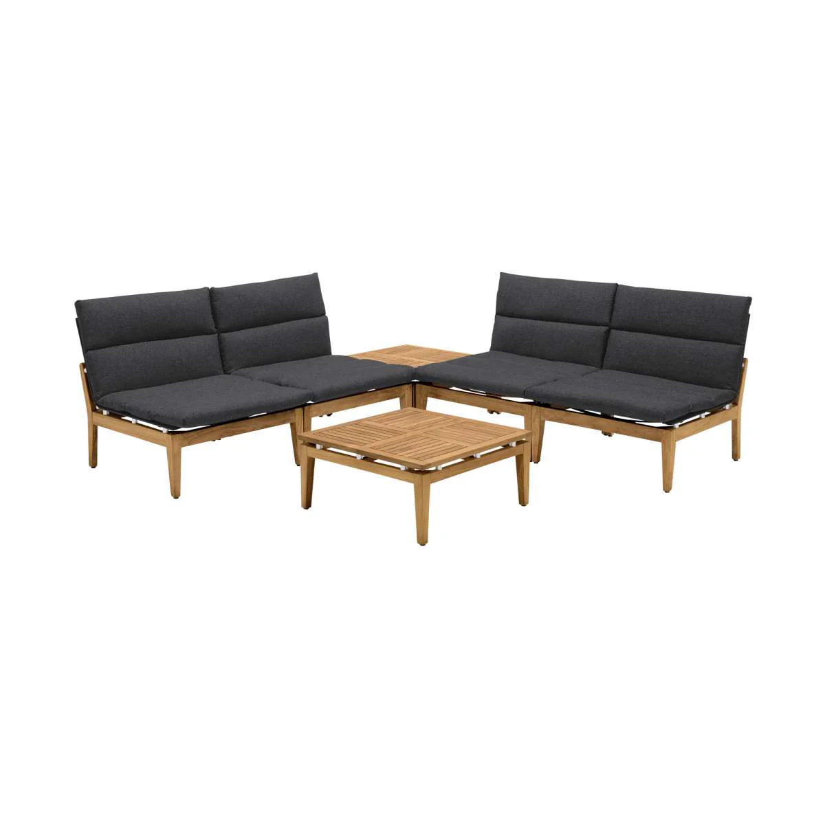 Arno Outdoor 6 Piece Teak Wood Seating Set in Charcoal Olefin By Armen Living - Image 2
