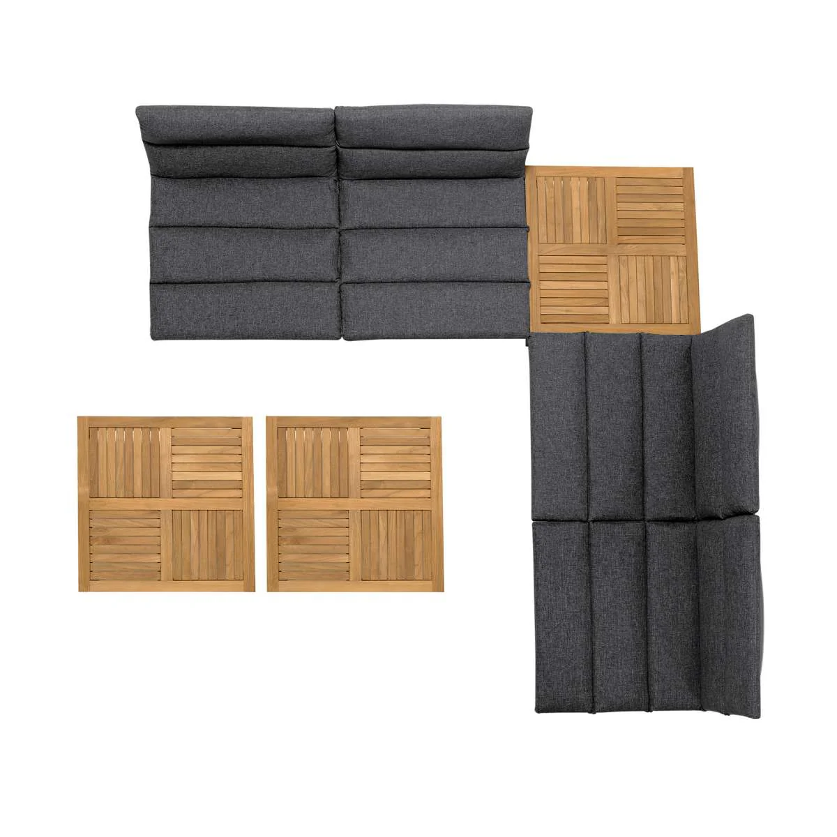 Arno Outdoor 7 Piece Teak Wood Seating Set in Charcoal Olefin By Armen Living - Image 9