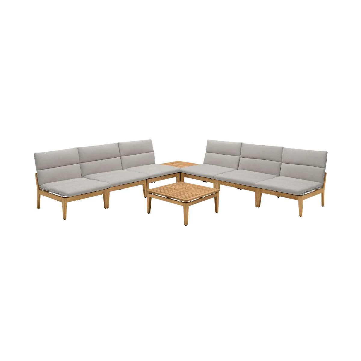 Arno Outdoor 8 Piece Teak Wood Seating Set in Beige Olefin By Armen Living - Image 2
