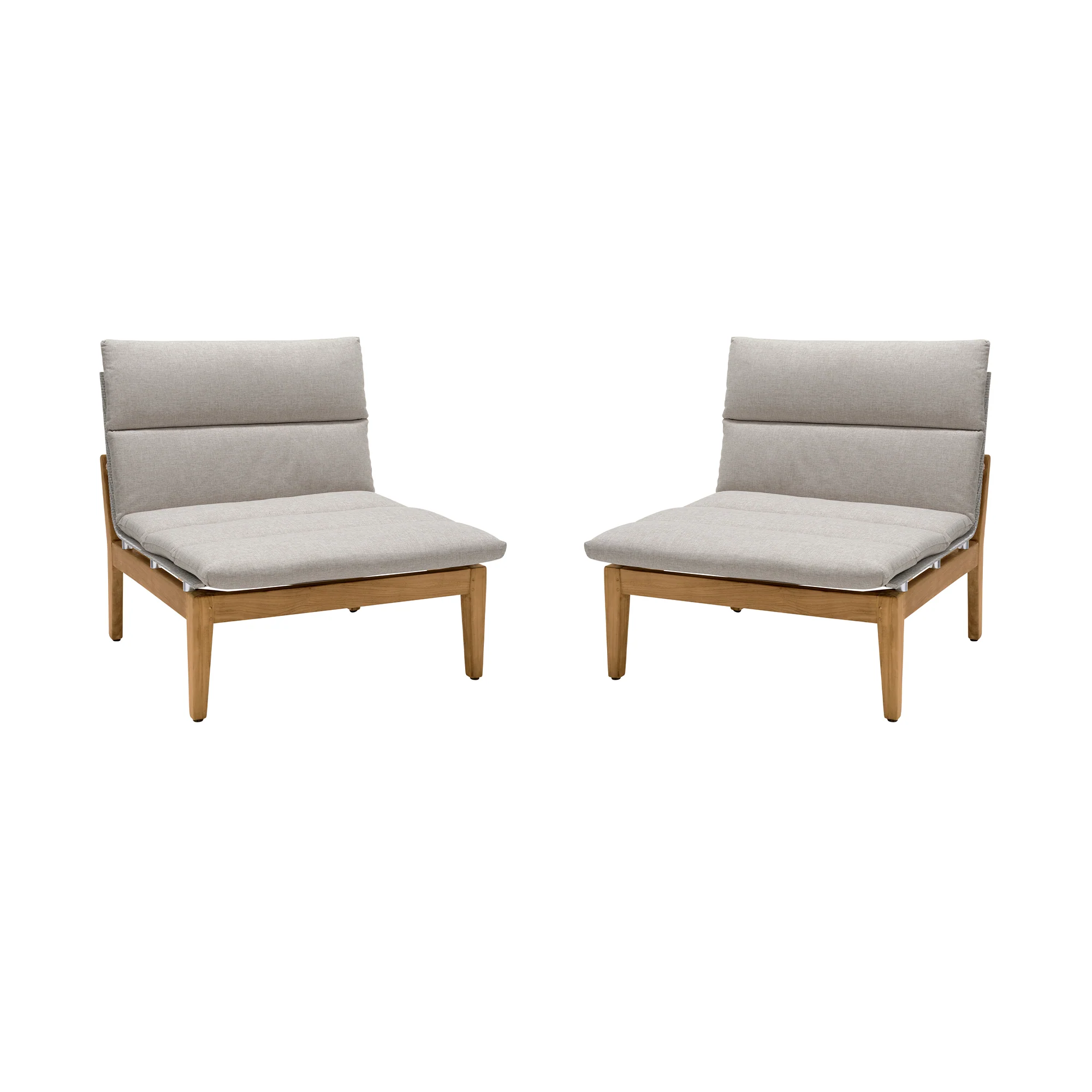 Arno Outdoor Modular Teak Wood Lounge Chair with Beige Olefin - Set of 2 By Armen Living - Image 2