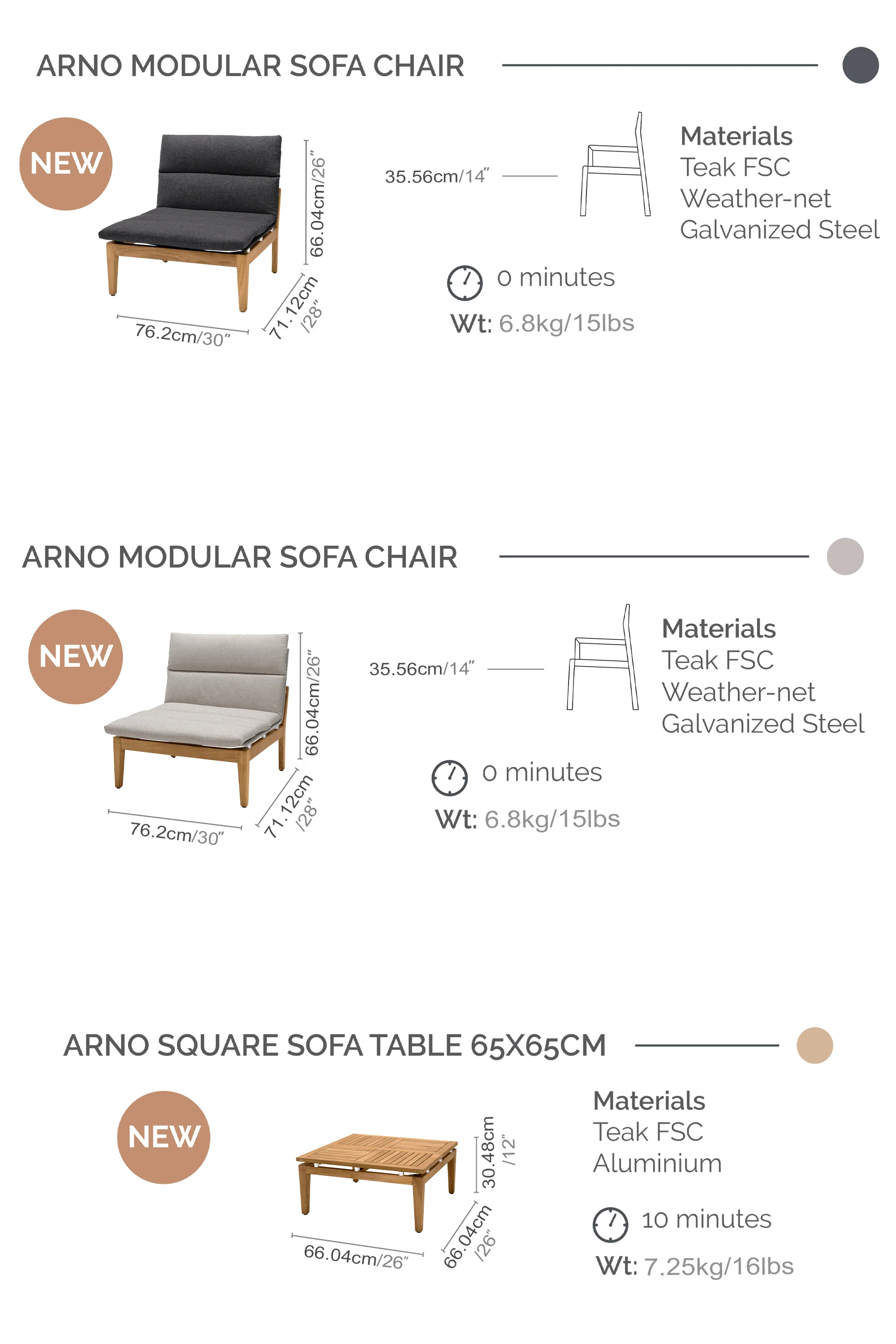 Arno Outdoor Modular Teak Wood Lounge Chair with Beige Olefin - Set of 2 By Armen Living - Image 3