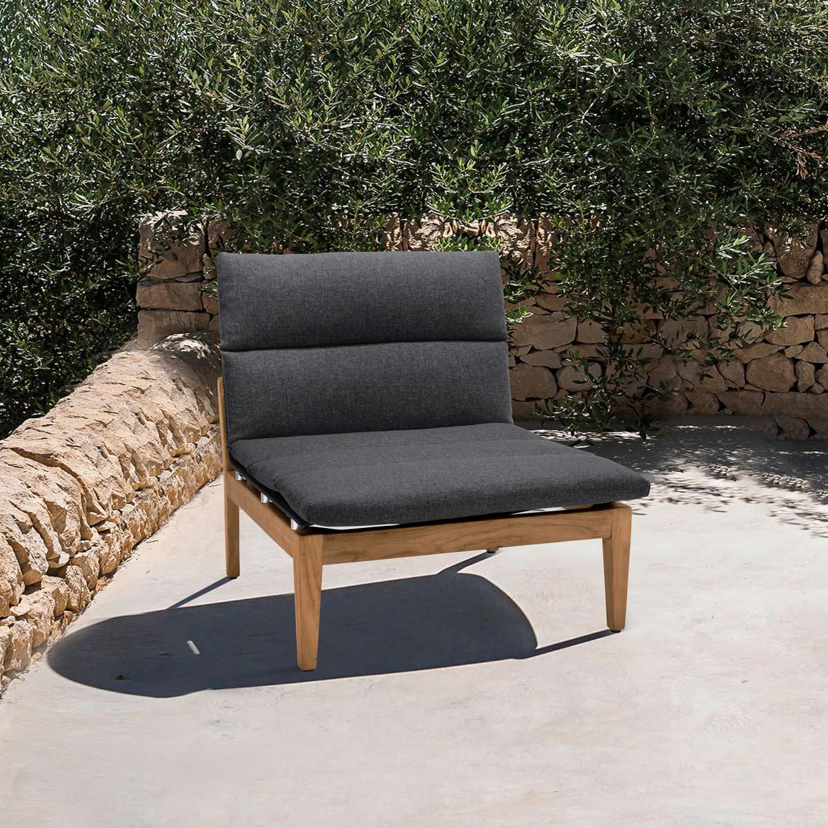 Arno Outdoor Modular Teak Wood Lounge Chair with Charcoal Olefin By Armen Living - Image 7