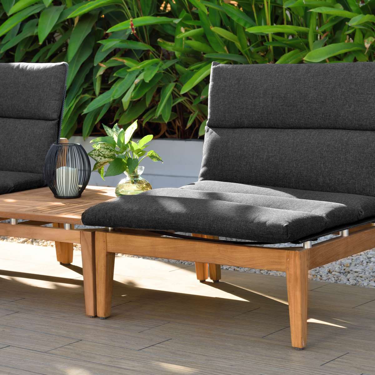 Arno Outdoor Modular Teak Wood Lounge Chair with Charcoal Olefin By Armen Living - Image 8