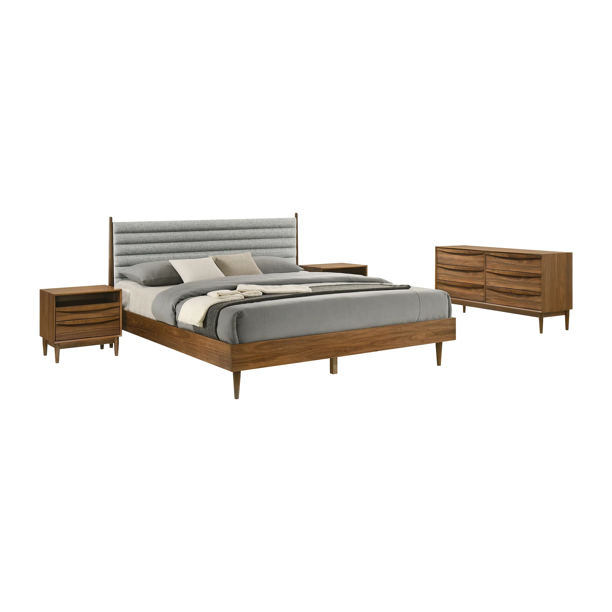 Artemio King 4 Piece Wood Bedroom Set in Walnut Finish By Armen Living - Image 2