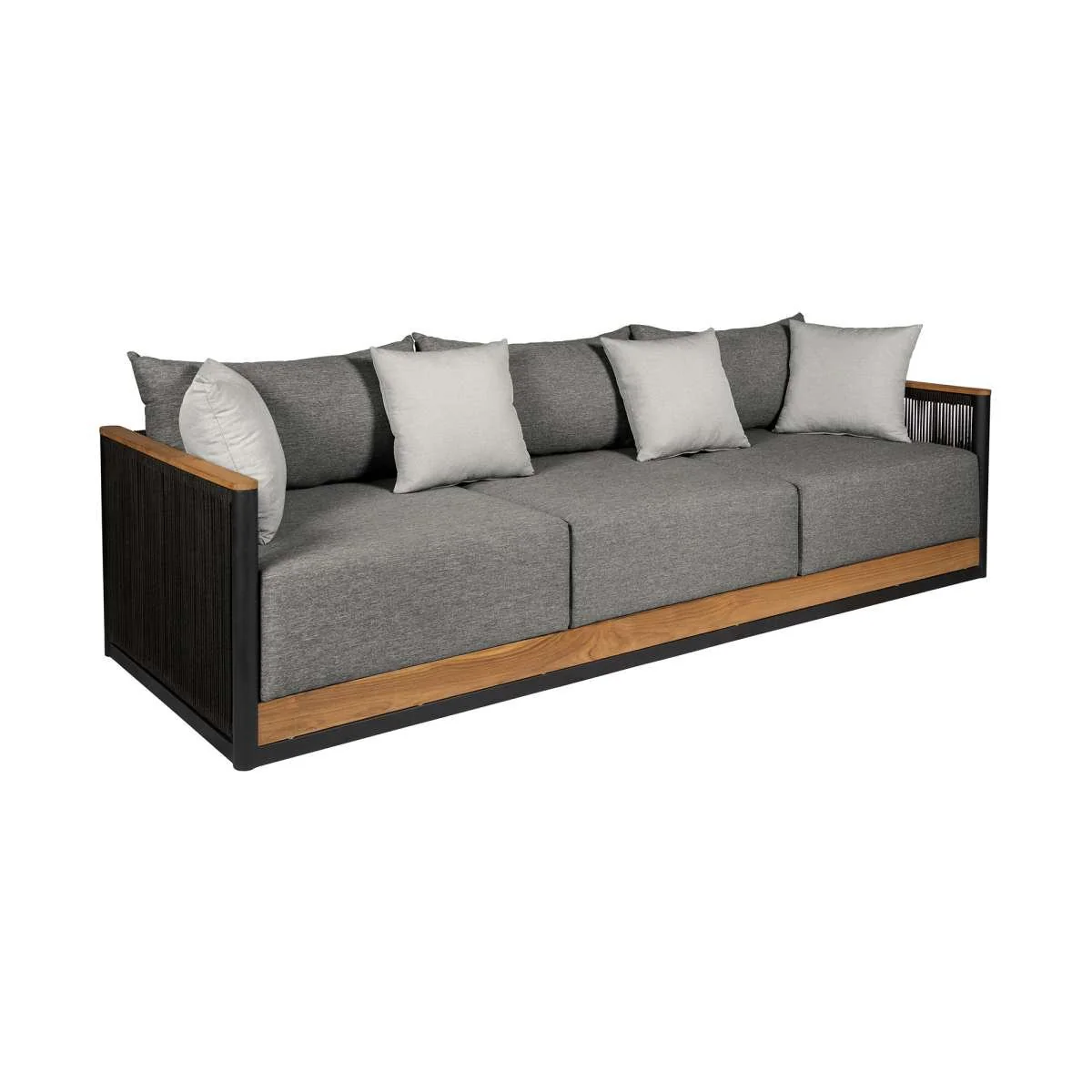 Artesia Outdoor Patio 4 Piece Conversation Set in Teak Wood and Black Rope with Dark Gray Olefin Cushions By Armen Living - Image 3