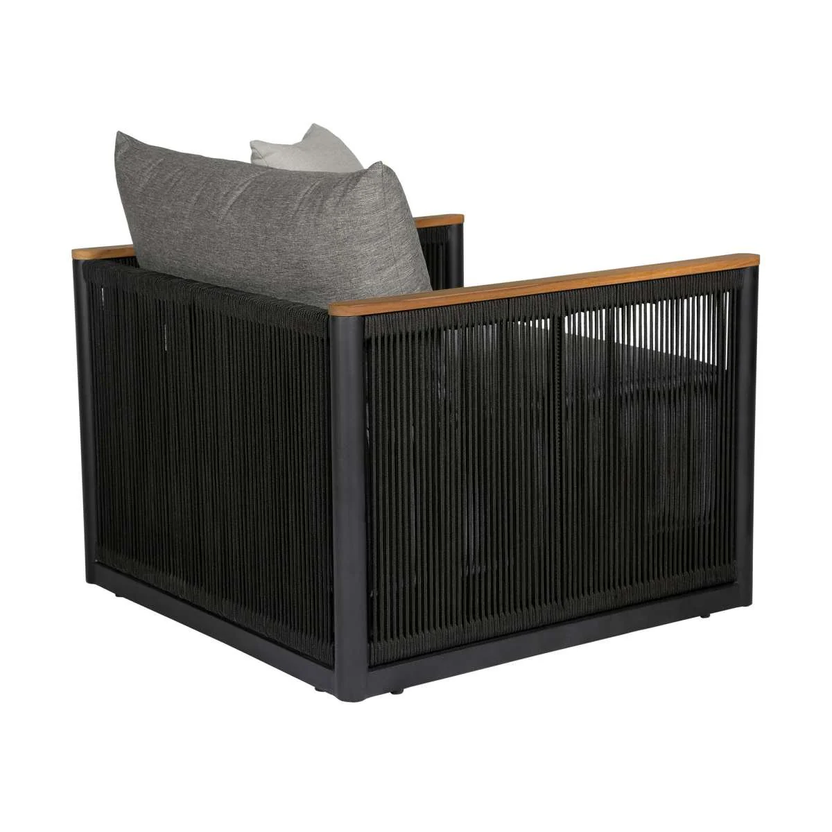 Artesia Outdoor Patio 4 Piece Conversation Set in Teak Wood and Black Rope with Dark Gray Olefin Cushions By Armen Living - Image 5