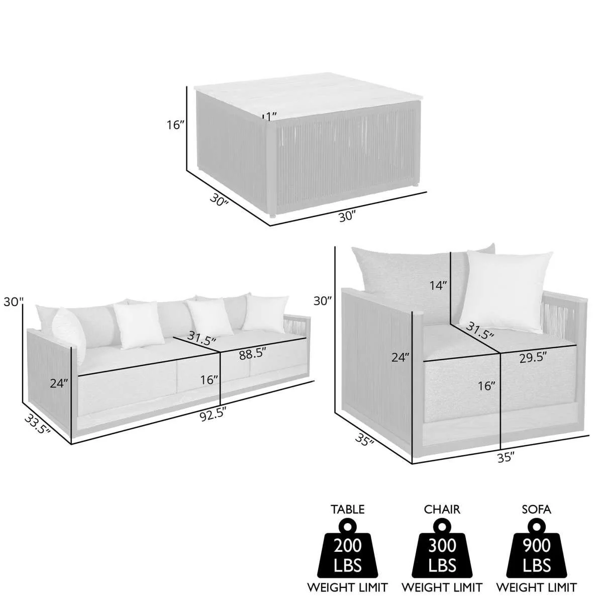 Artesia Outdoor Patio 4 Piece Conversation Set in Teak Wood and Black Rope with Dark Gray Olefin Cushions By Armen Living - Image 8